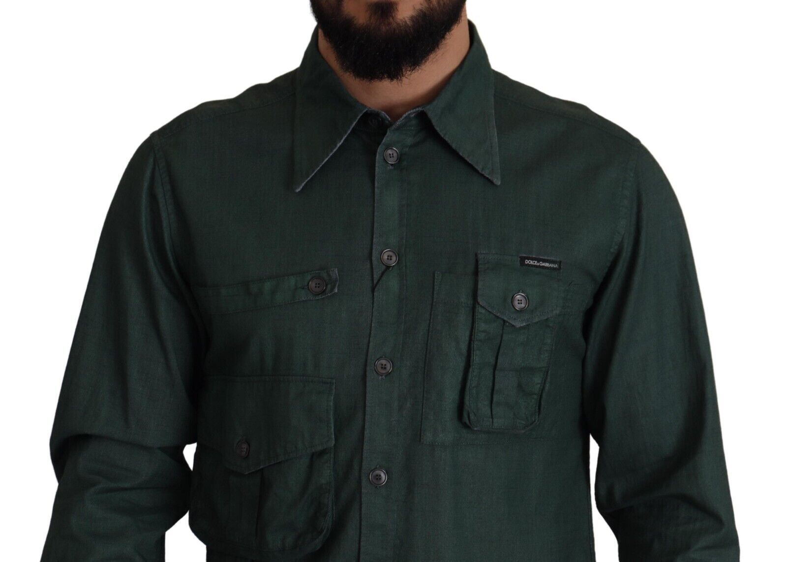 Dolce & Gabbana Dark Green Button Down Long Sleeves Shirt | Regal Royce