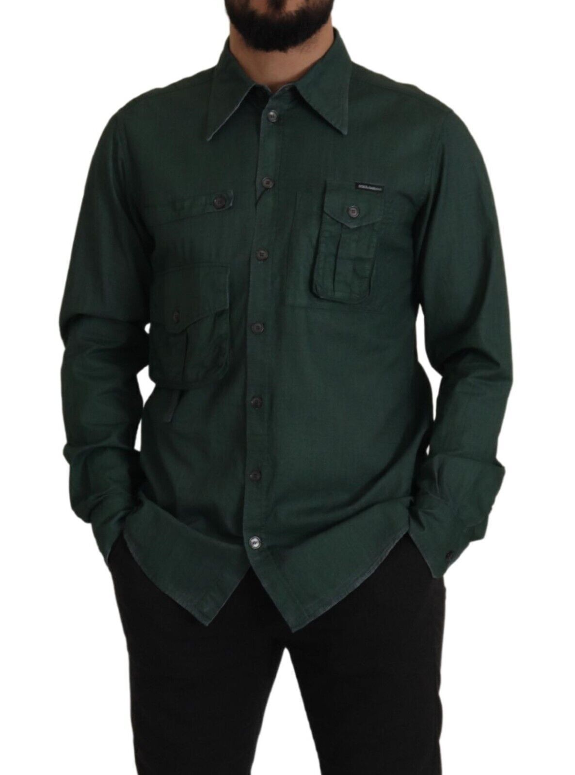 Dolce & Gabbana Dark Green Button Down Long Sleeves Shirt | Regal Royce