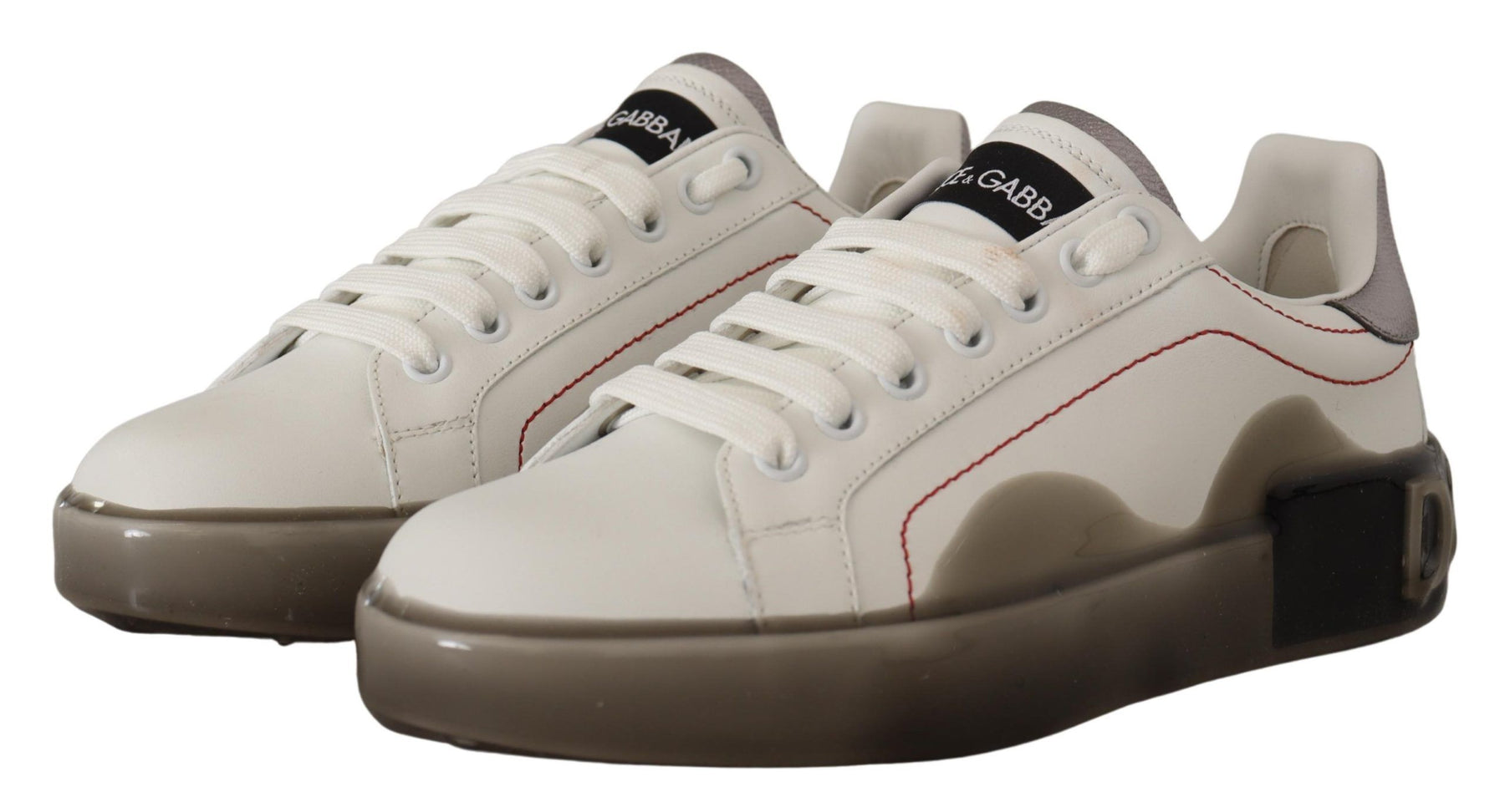Dolce & Gabbana White Leather Shoes Womens Logo Portofino Sneakers | Regal Royce