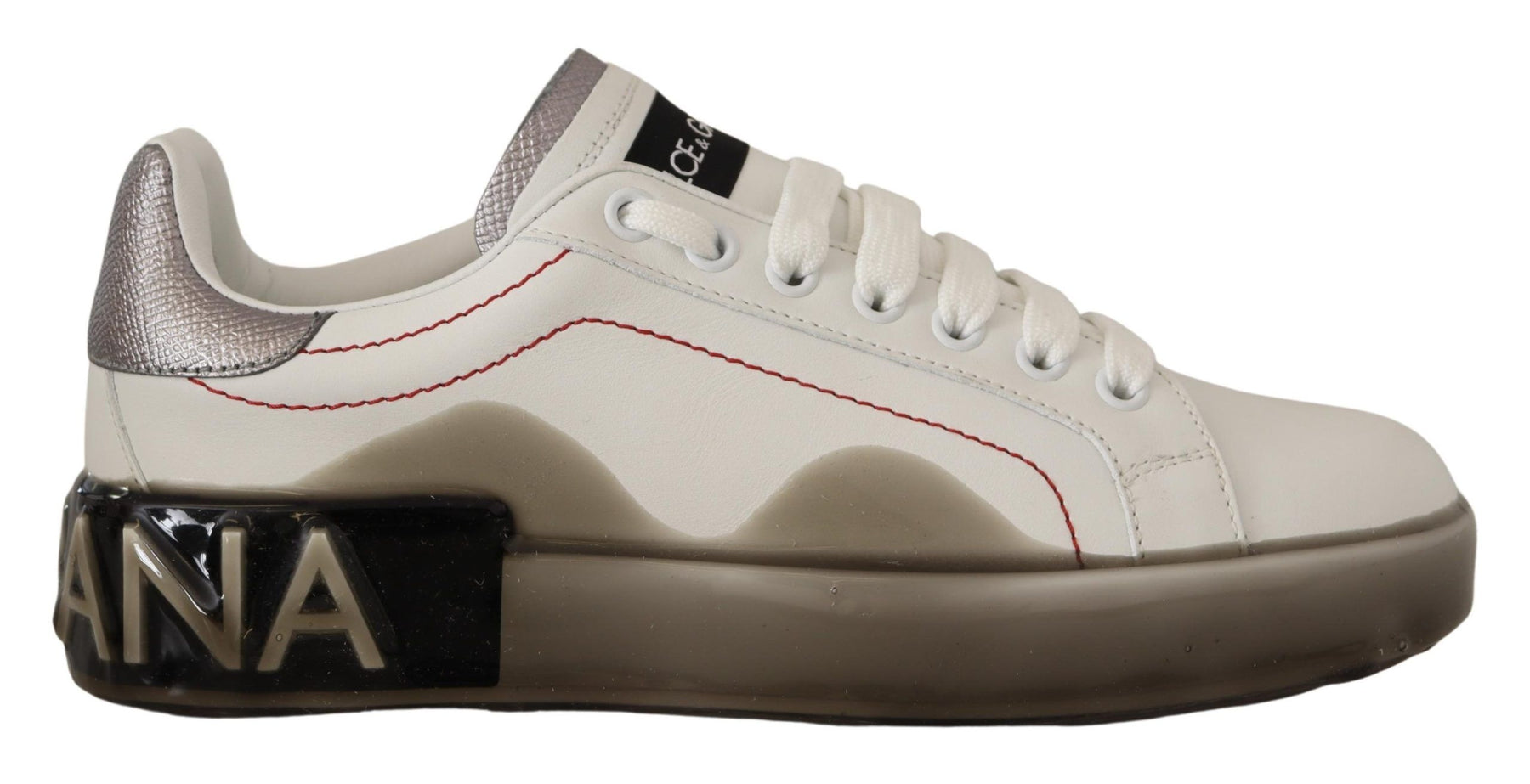 Dolce & Gabbana White Leather Shoes Womens Logo Portofino Sneakers | Regal Royce