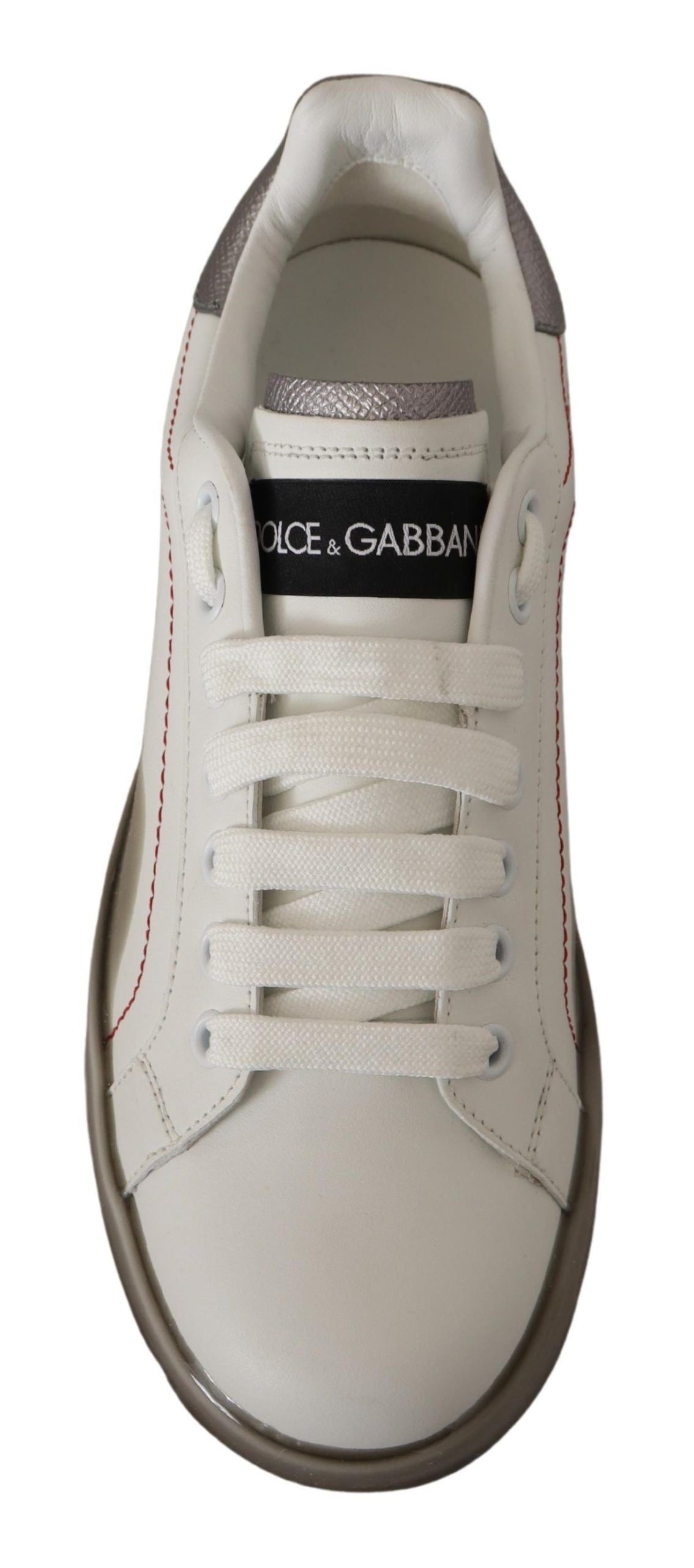 Dolce & Gabbana White Leather Shoes Womens Logo Portofino Sneakers | Regal Royce