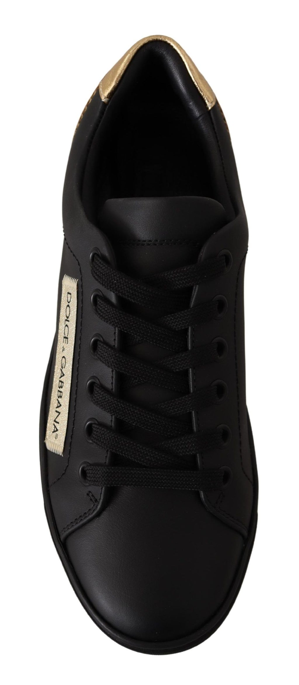 Dolce & Gabbana Black Gold Leather Low Top Sneakers Womens Shoes
