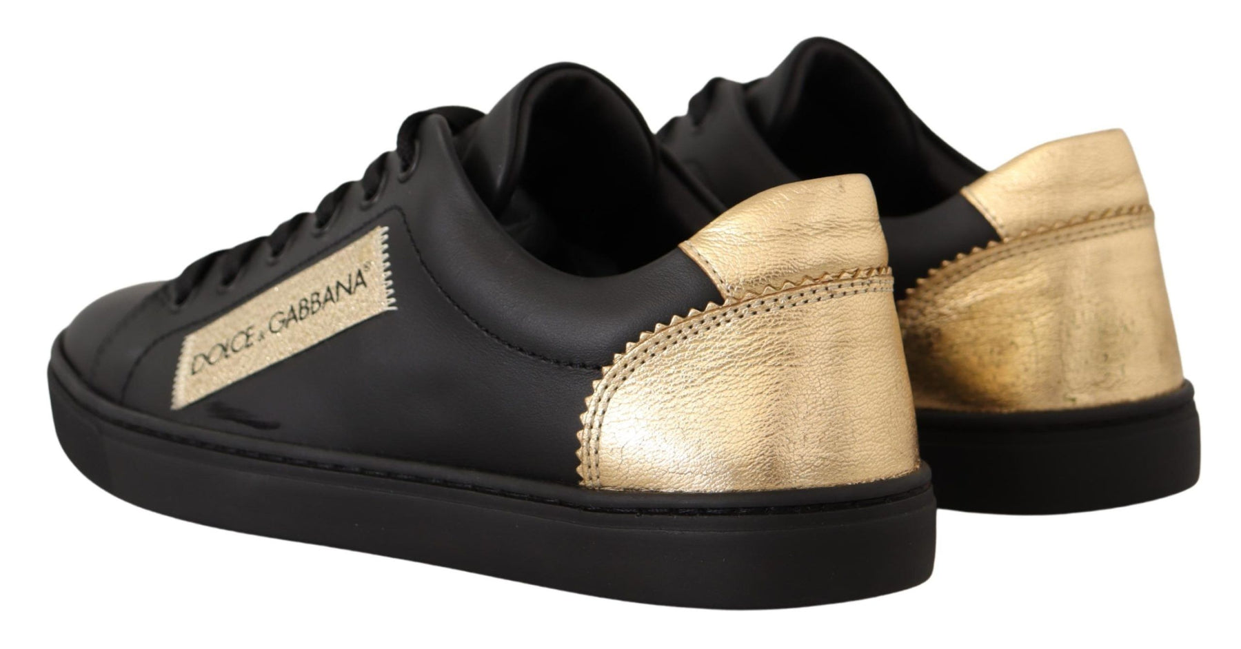 Dolce & Gabbana Black Gold Leather Low Top Sneakers Womens Shoes | Regal Royce