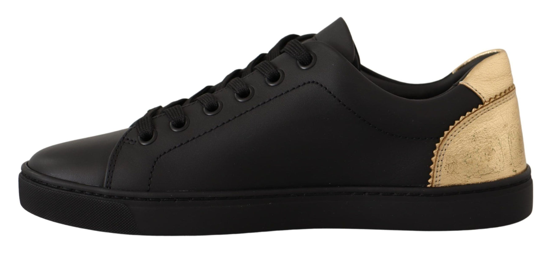 Dolce & Gabbana Black Gold Leather Low Top Sneakers Womens Shoes | Regal Royce