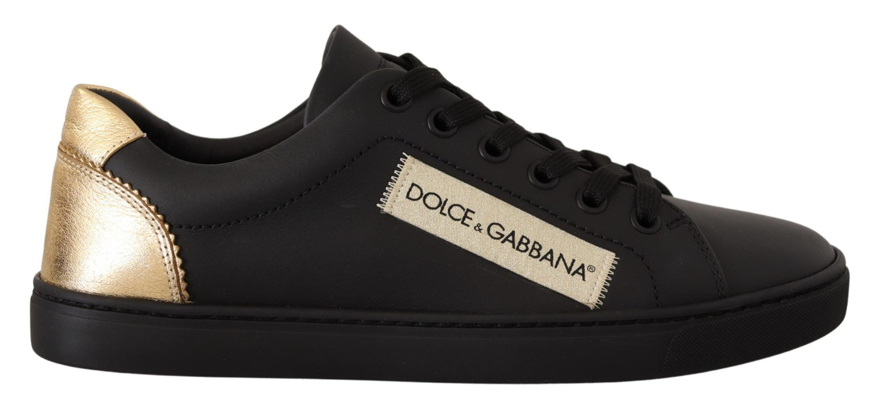 Dolce & Gabbana Black Gold Leather Low Top Sneakers Womens Shoes | Regal Royce