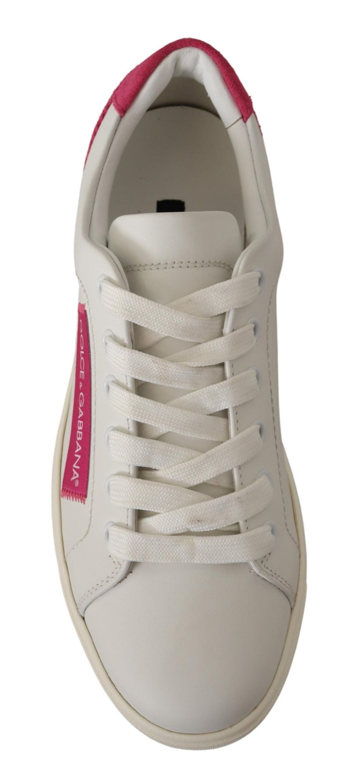 Dolce & Gabbana White Pink Leather Low Top Sneakers Womens Shoes | Regal Royce