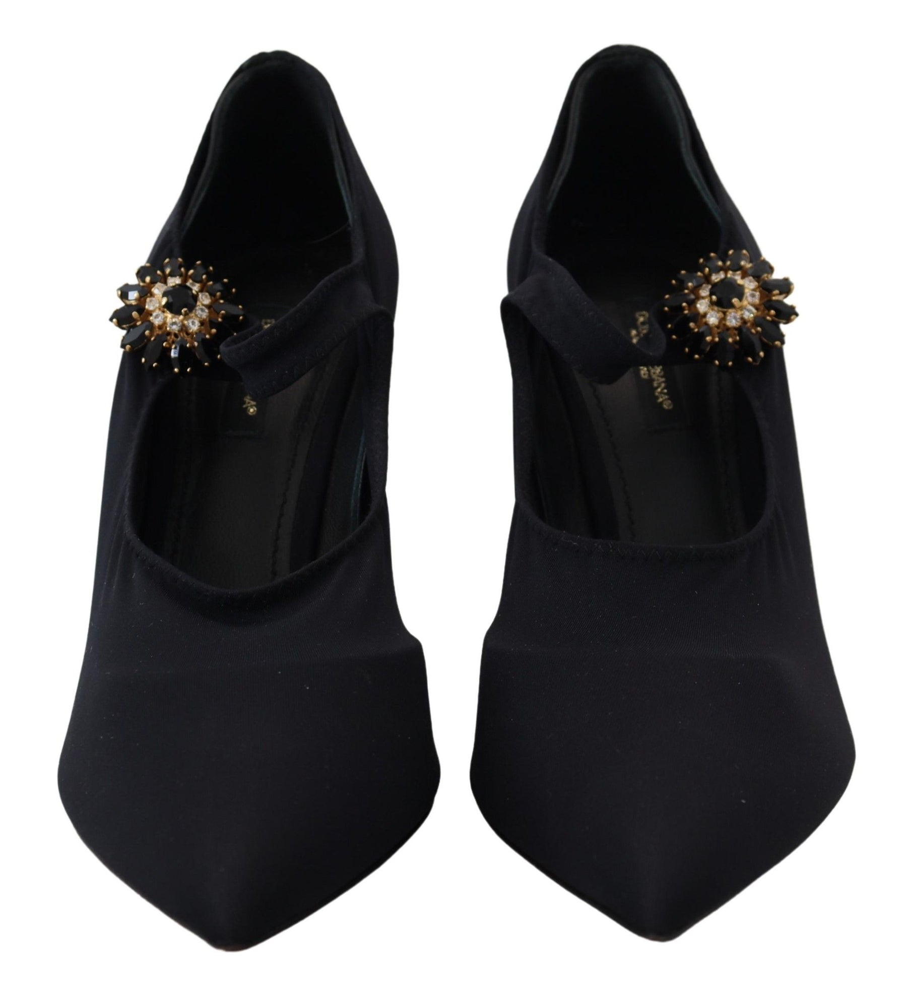 Dolce & Gabbana Black Socks Stretch Crystal Pumps Shoes | Regal Royce