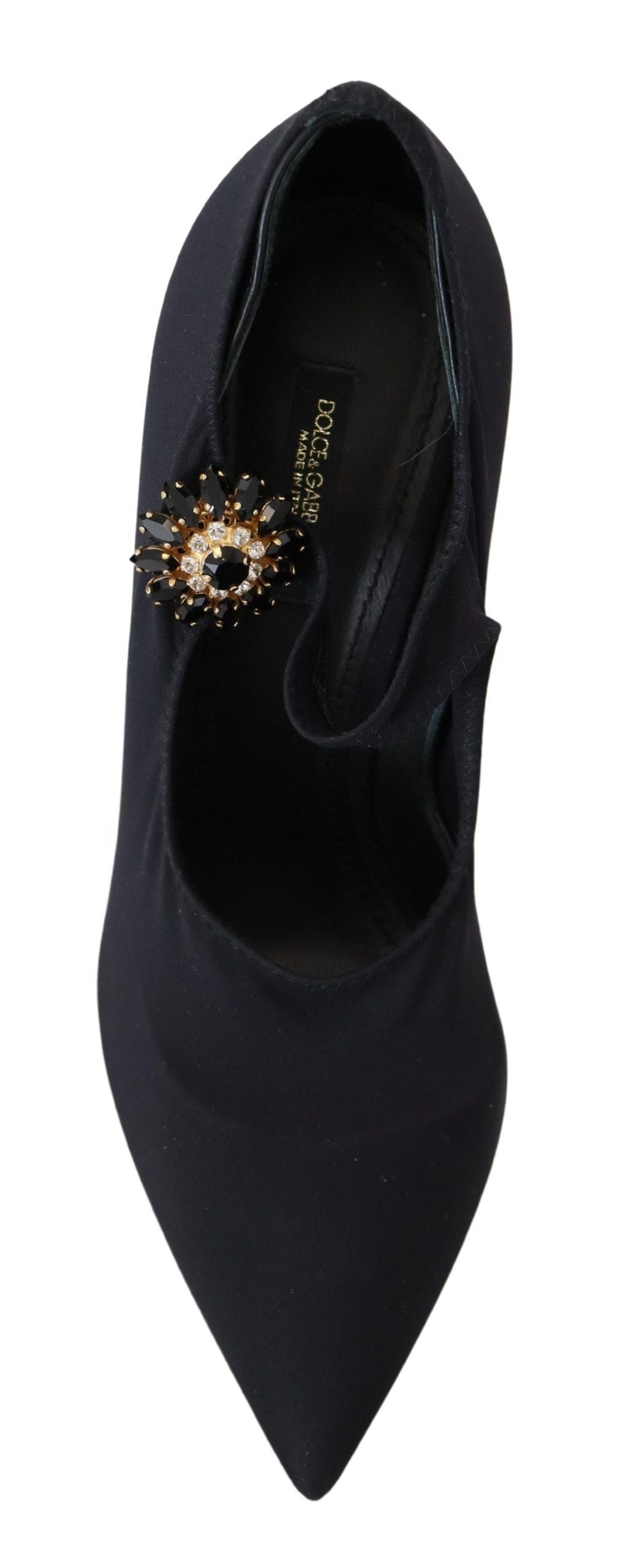 Dolce & Gabbana Black Socks Stretch Crystal Pumps Shoes | Regal Royce