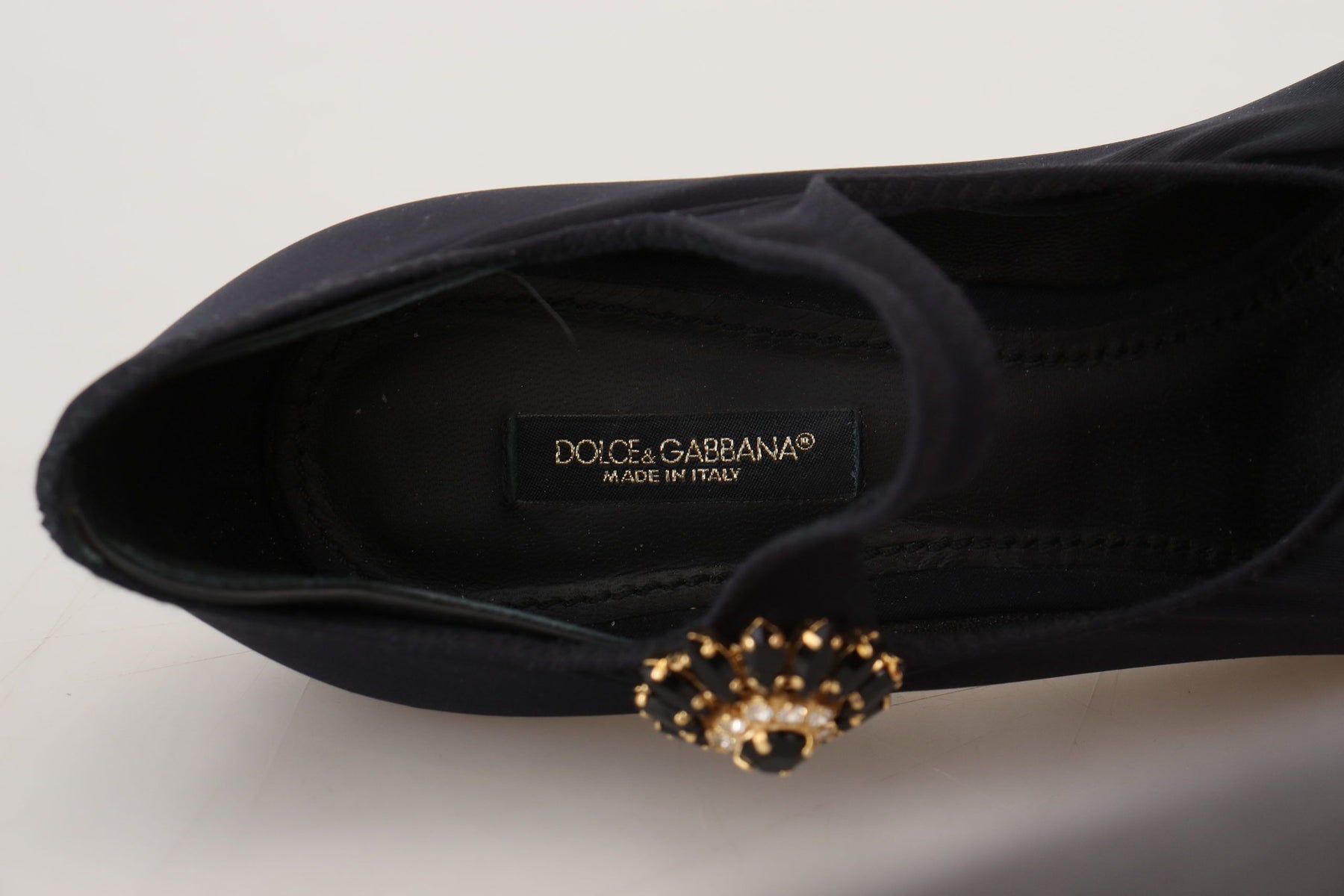 Dolce & Gabbana Black Socks Stretch Crystal Pumps Shoes | Regal Royce