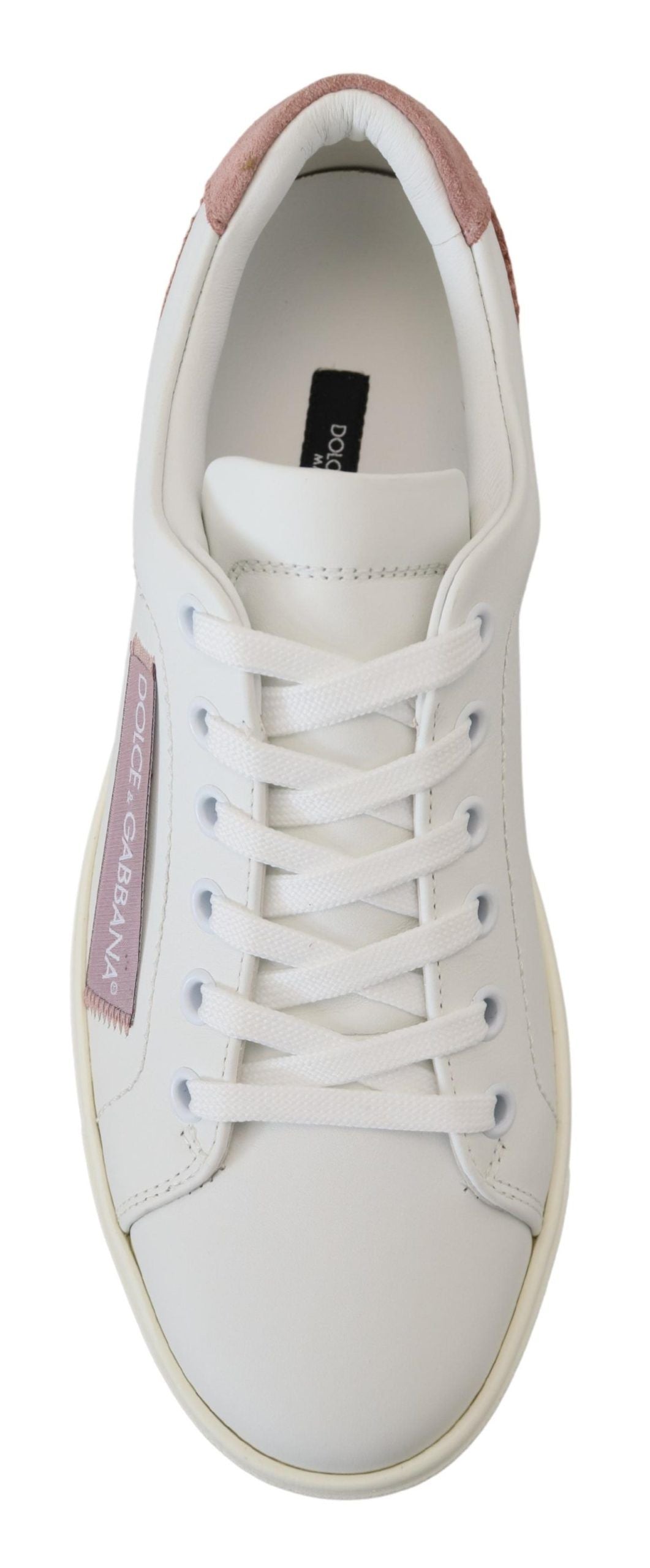 Dolce & Gabbana White Pink Leather Low Top Sneakers Shoes | Regal Royce