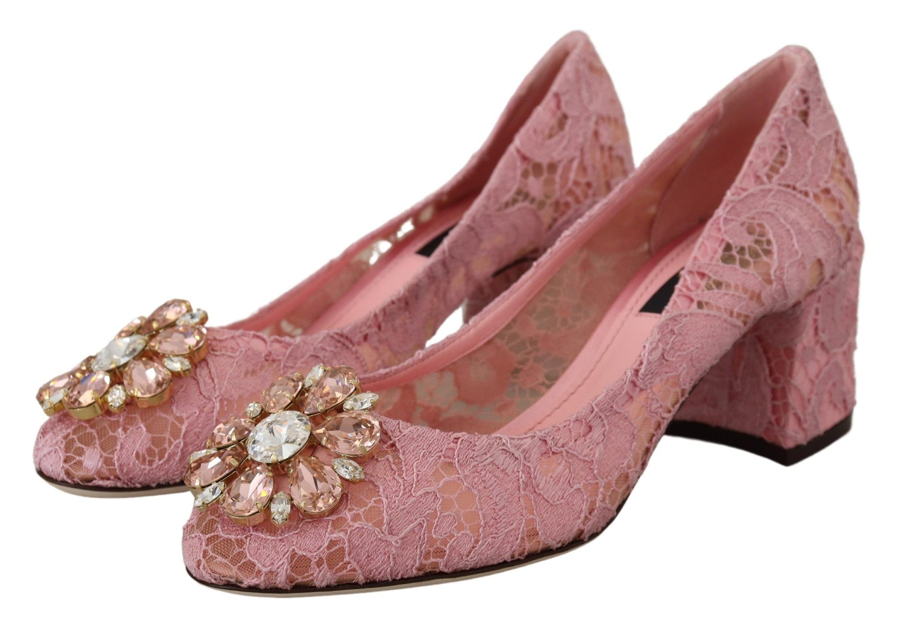 Dolce & Gabbana Pink Taormina Lace Crystal Pumps Pastel Shoes | Regal Royce