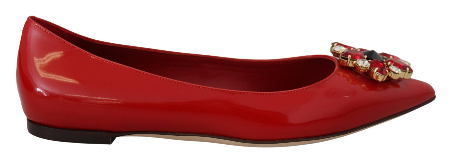 Dolce & Gabbana Red Leather Crystals Loafers Flats Shoes | Regal Royce