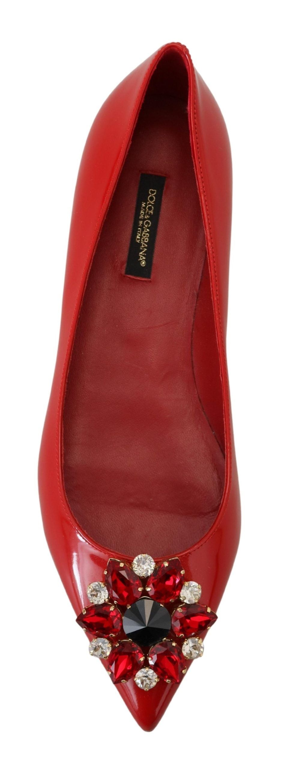 Dolce & Gabbana Red Leather Crystals Loafers Flats Shoes | Regal Royce