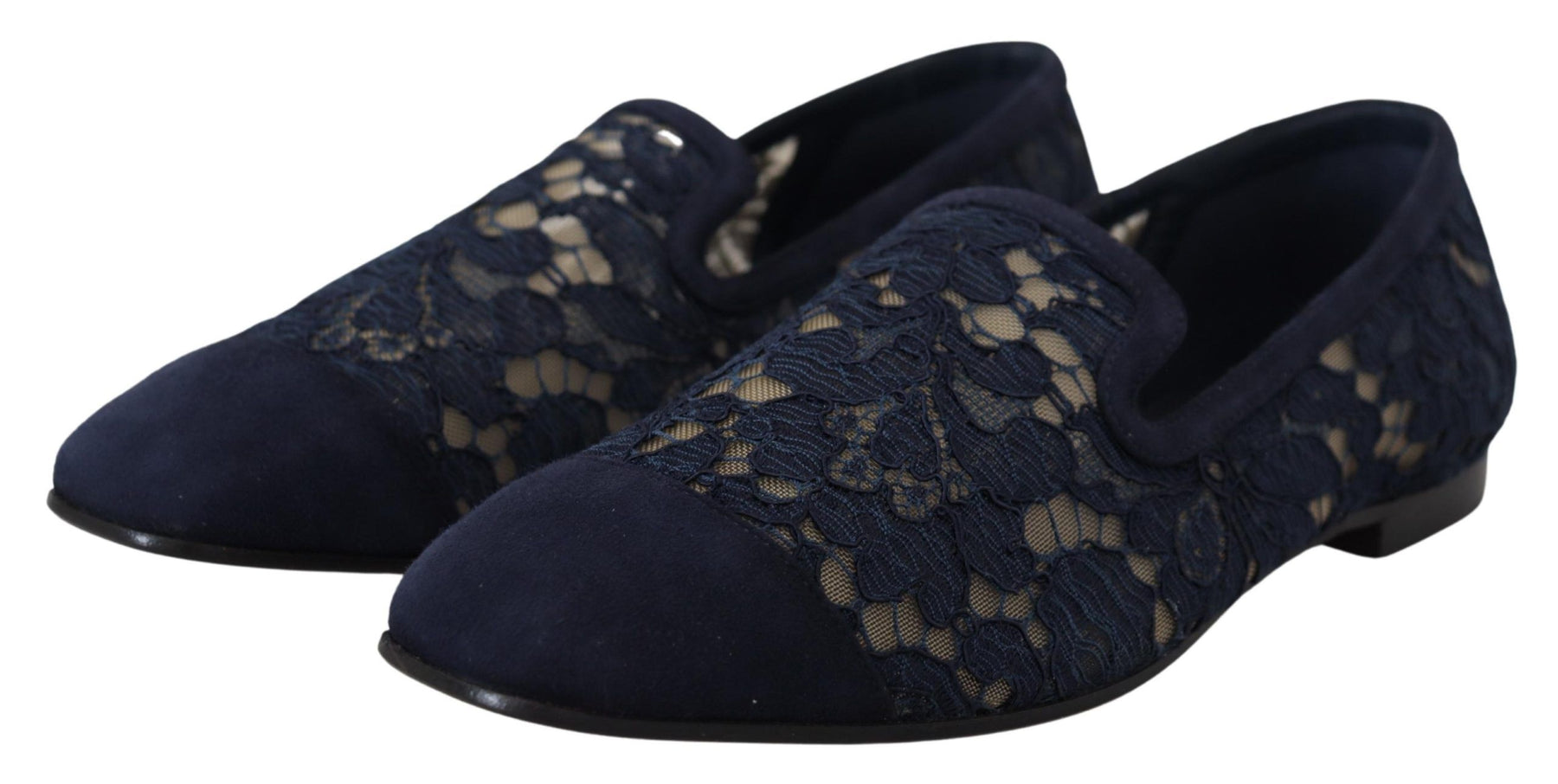 Dolce & Gabbana Blue Floral Lace Slip Ons Loafers Flats Shoes | Regal Royce