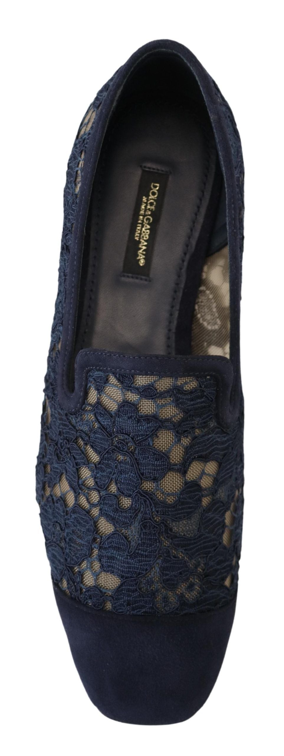Dolce & Gabbana Blue Floral Lace Slip Ons Loafers Flats Shoes | Regal Royce