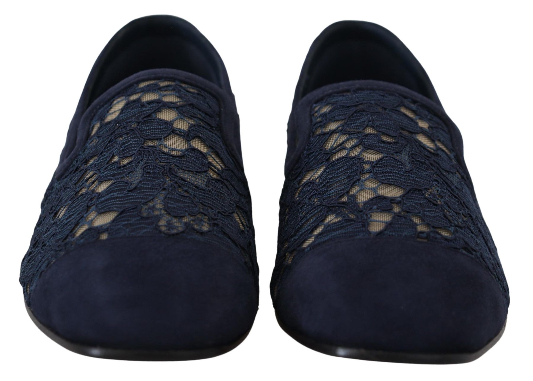 Dolce & Gabbana Blue Floral Lace Slip Ons Loafers Flats Shoes | Regal Royce