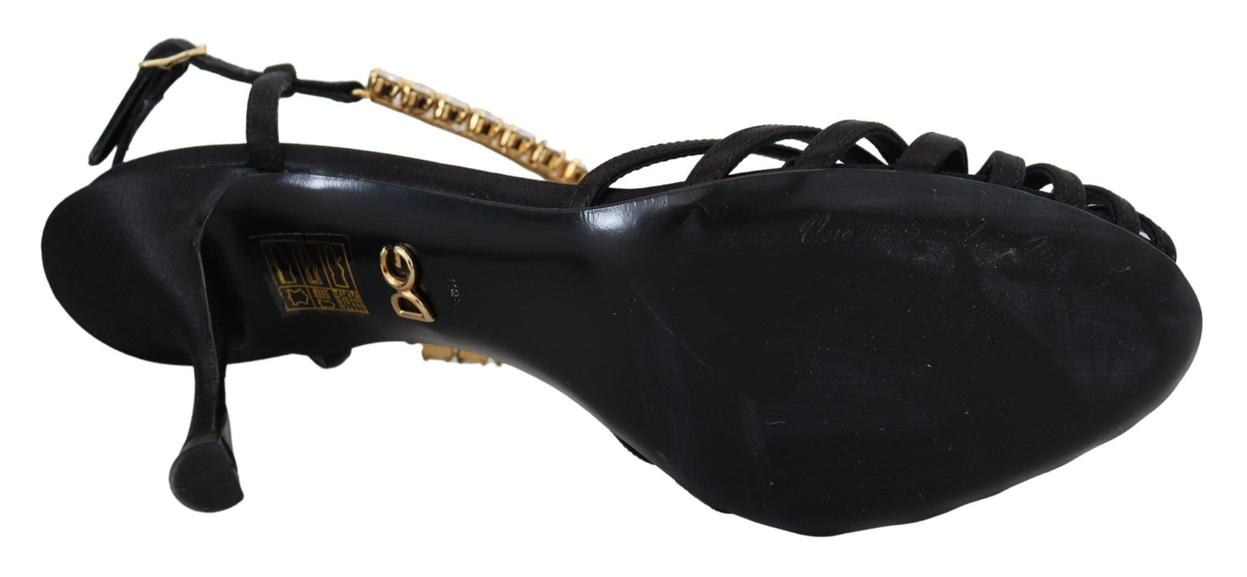 Dolce & Gabbana Black Satin Clear Crystal T-strap Sandal Shoes | Regal Royce
