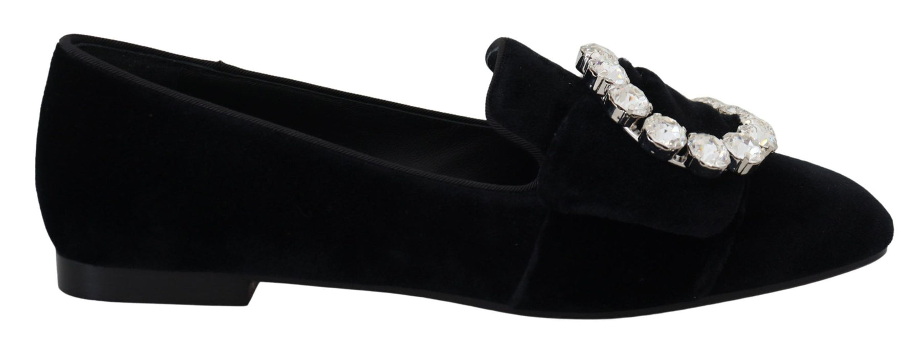 Dolce & Gabbana Black Velvet Crystals Loafers Flats Shoes | Regal Royce