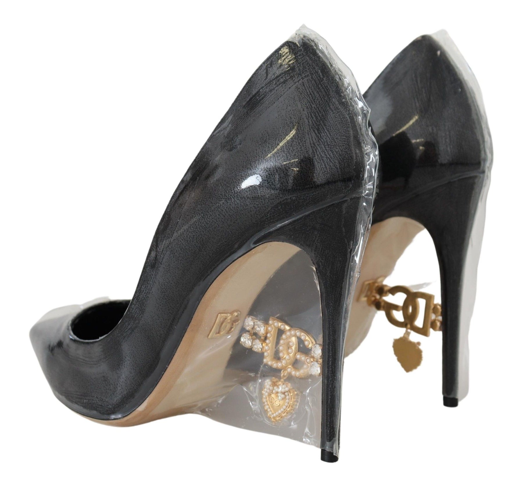 Dolce & Gabbana Black Leather Heels Pumps Plastic Wrapped Shoes | Regal Royce