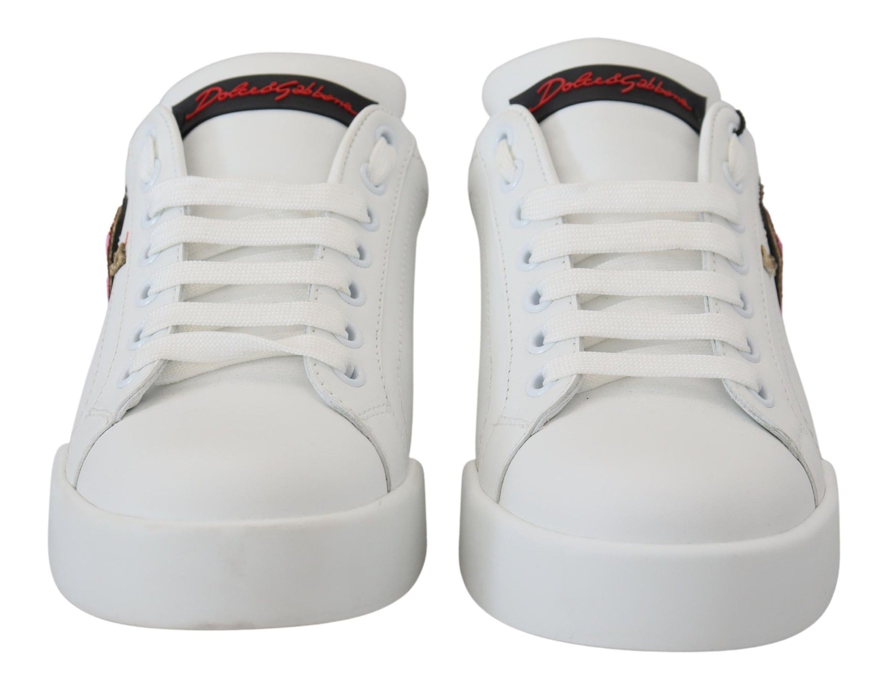 Dolce & Gabbana White Leather Sneaker Portofino Logo Heart Shoes | Regal Royce