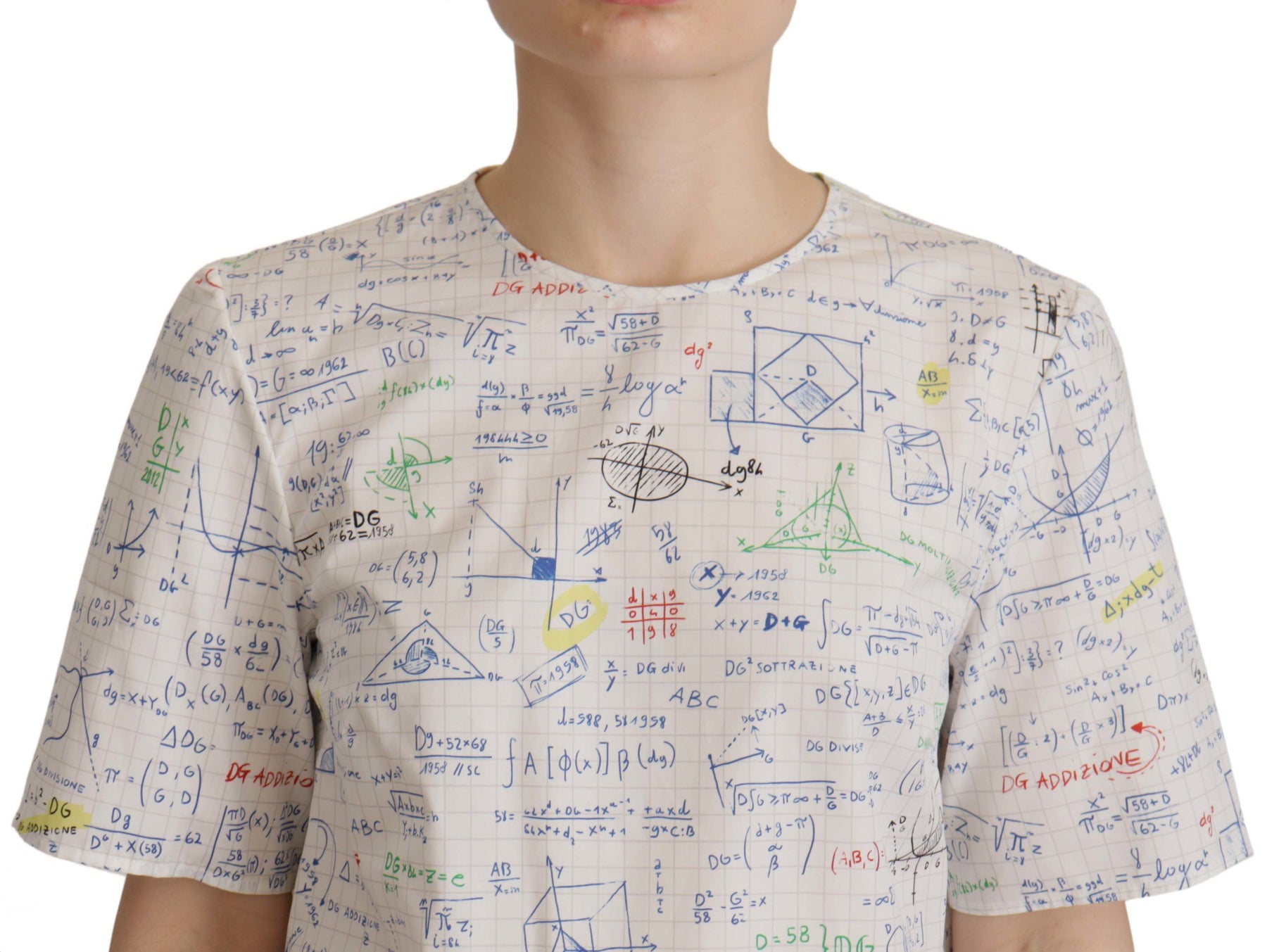 Dolce & Gabbana White Cotton Algebra Print Short Sleeves Top | Regal Royce