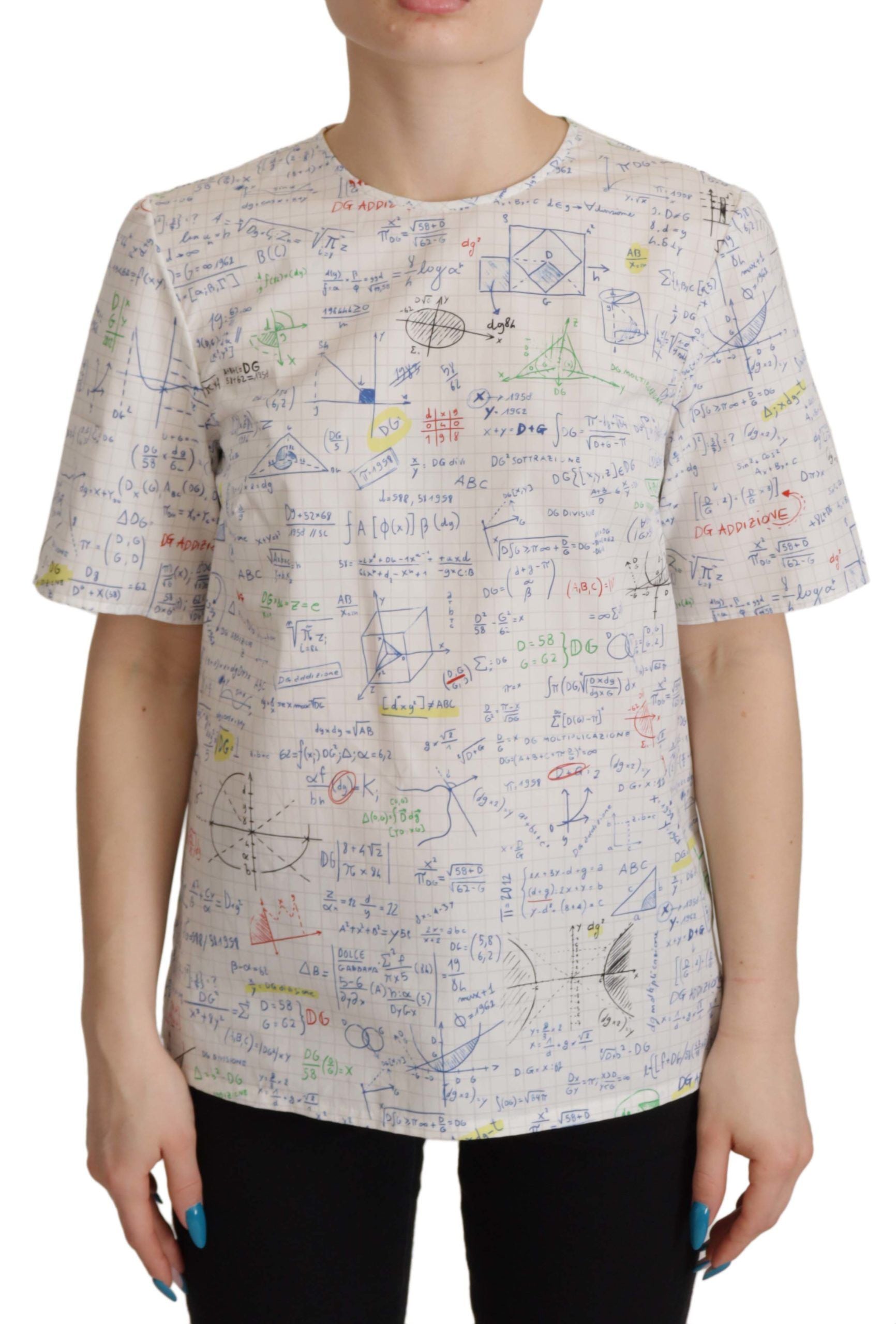 Dolce & Gabbana White Cotton Algebra Print Short Sleeves Top | Regal Royce