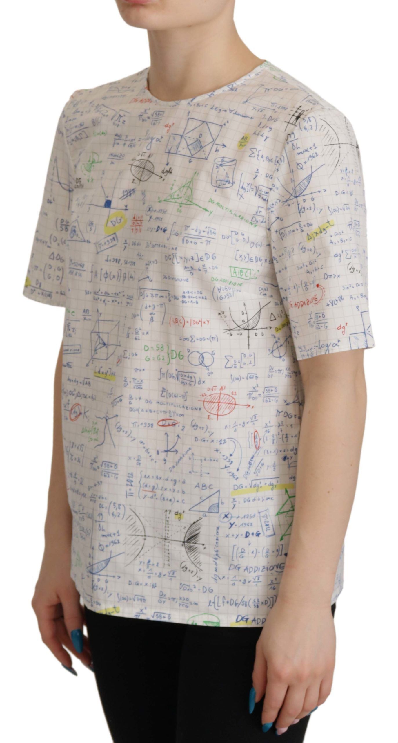 Dolce & Gabbana White Cotton Algebra Print Short Sleeves Top | Regal Royce