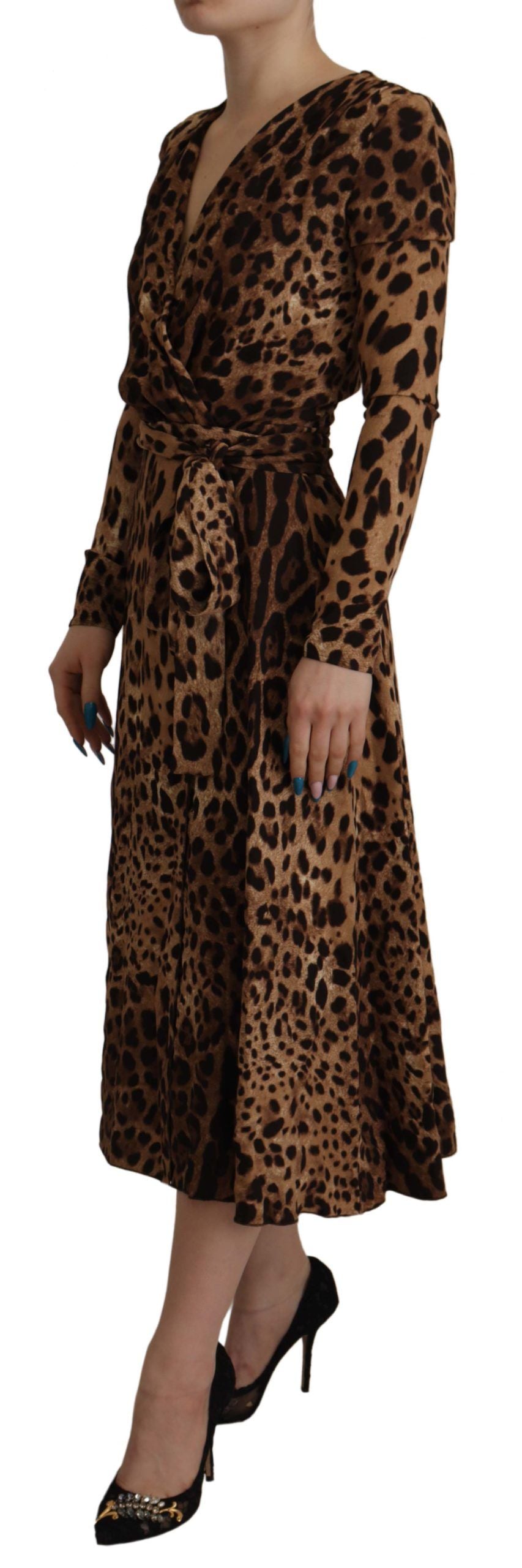 Dolce & Gabbana Brown Leopard Wrap A-line Maxi Viscose Dress | Regal Royce
