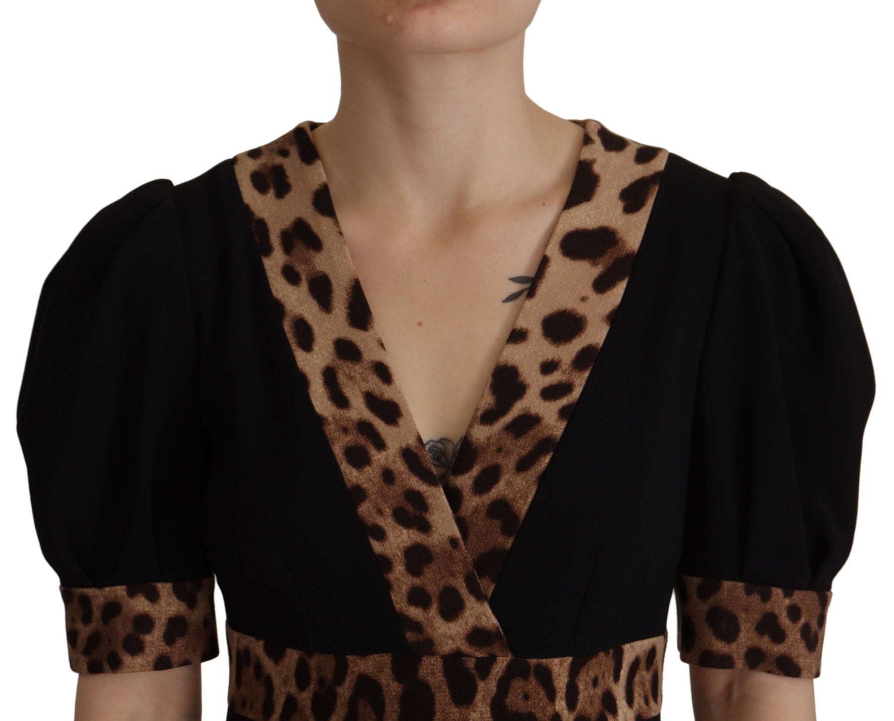 Dolce & Gabbana Black Leopard A-line Knee Length Dress | Regal Royce