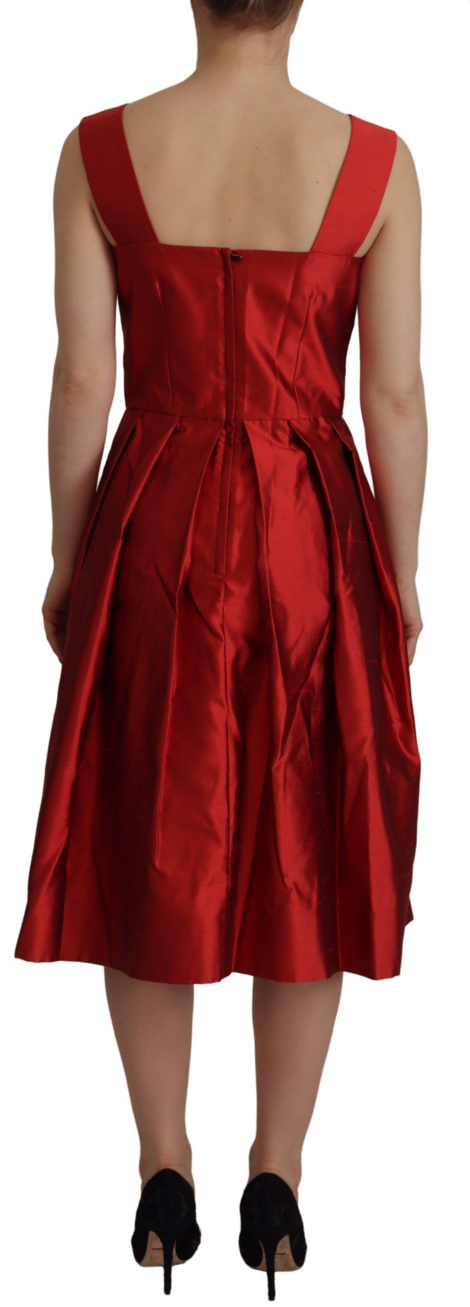 Dolce & Gabbana Red A-line Pleated Satin Silk Dress | Regal Royce