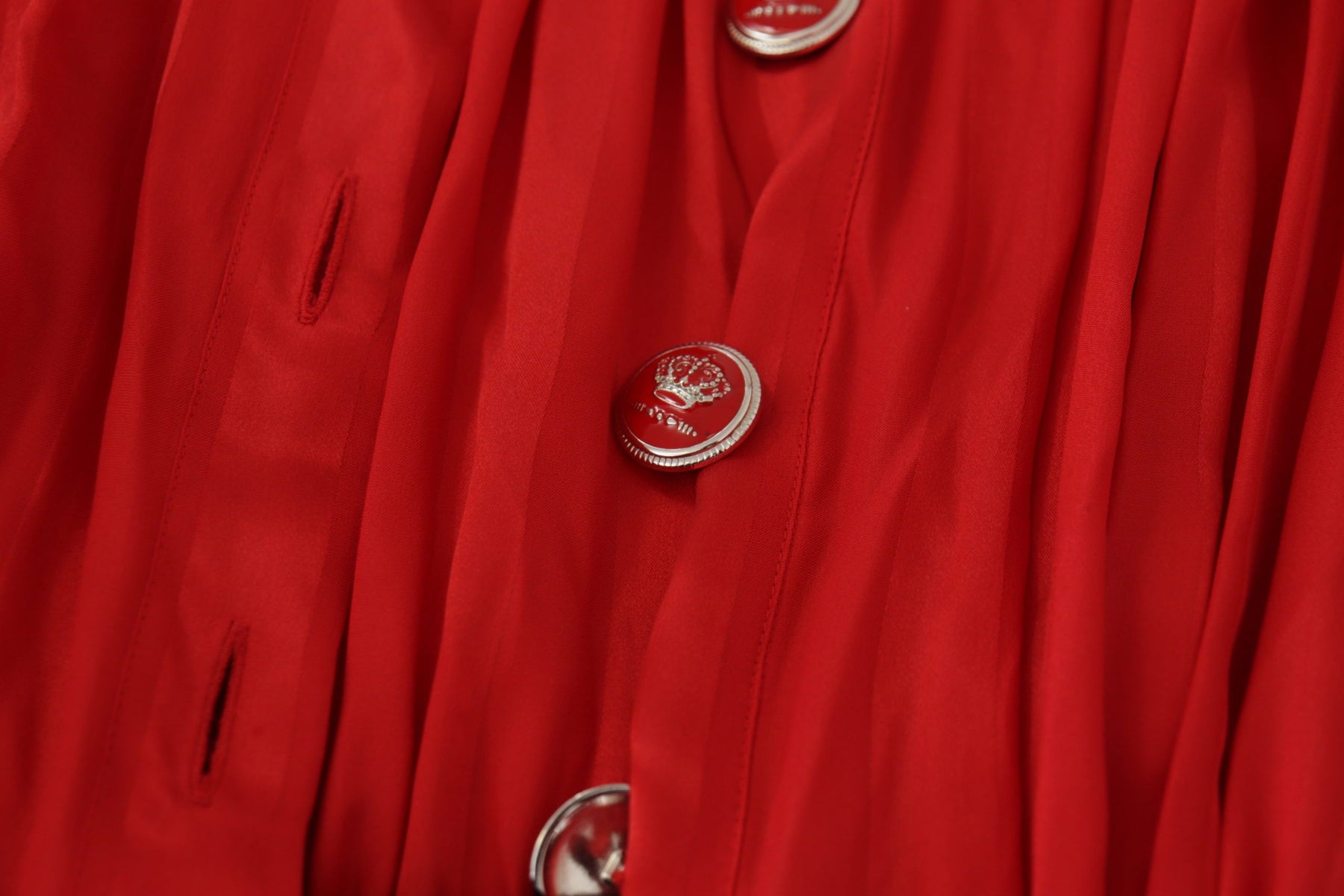 Dolce & Gabbana Red Button Down Belted Midi Satin Silk Dress | Regal Royce