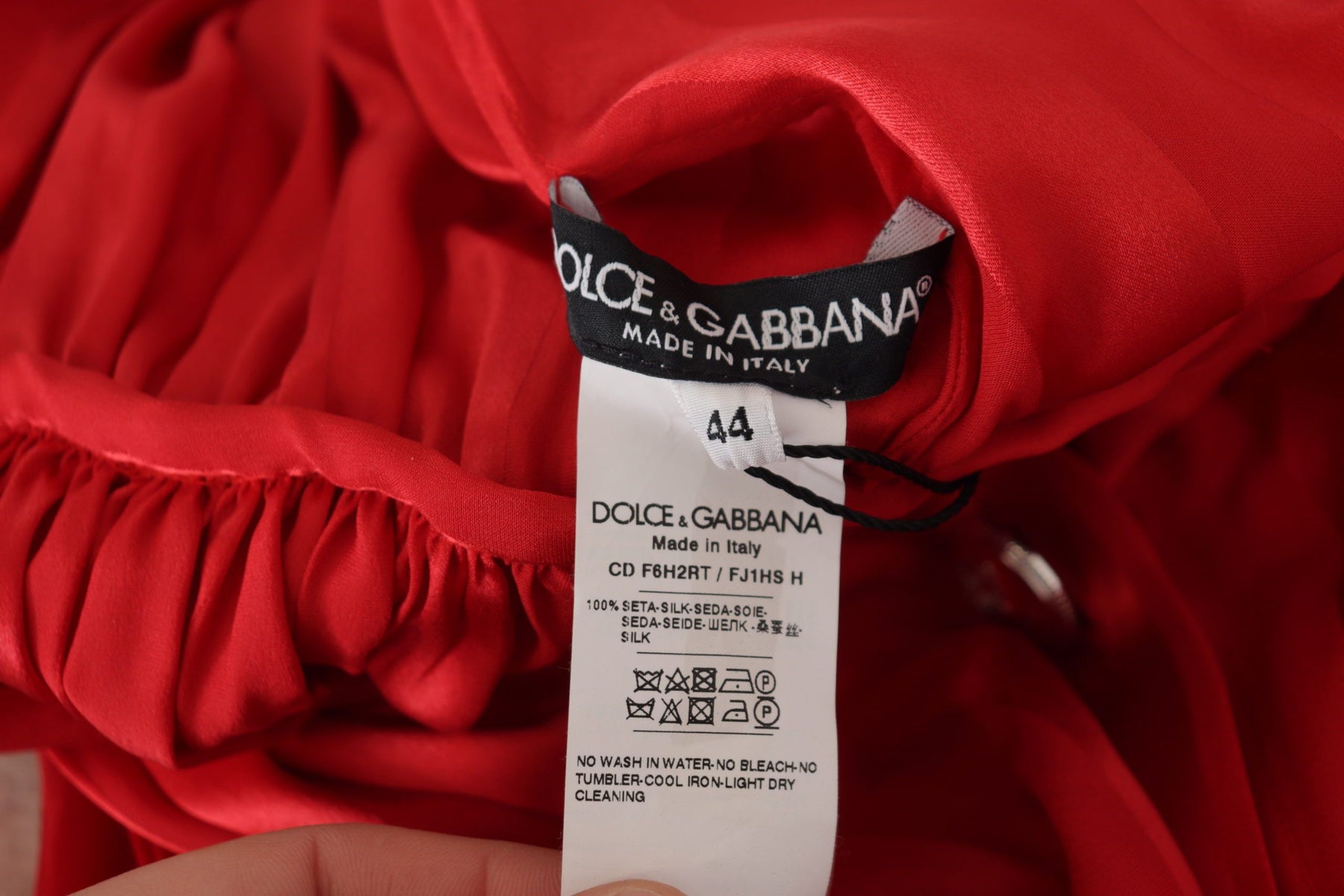 Dolce & Gabbana Red Button Down Belted Midi Satin Silk Dress | Regal Royce