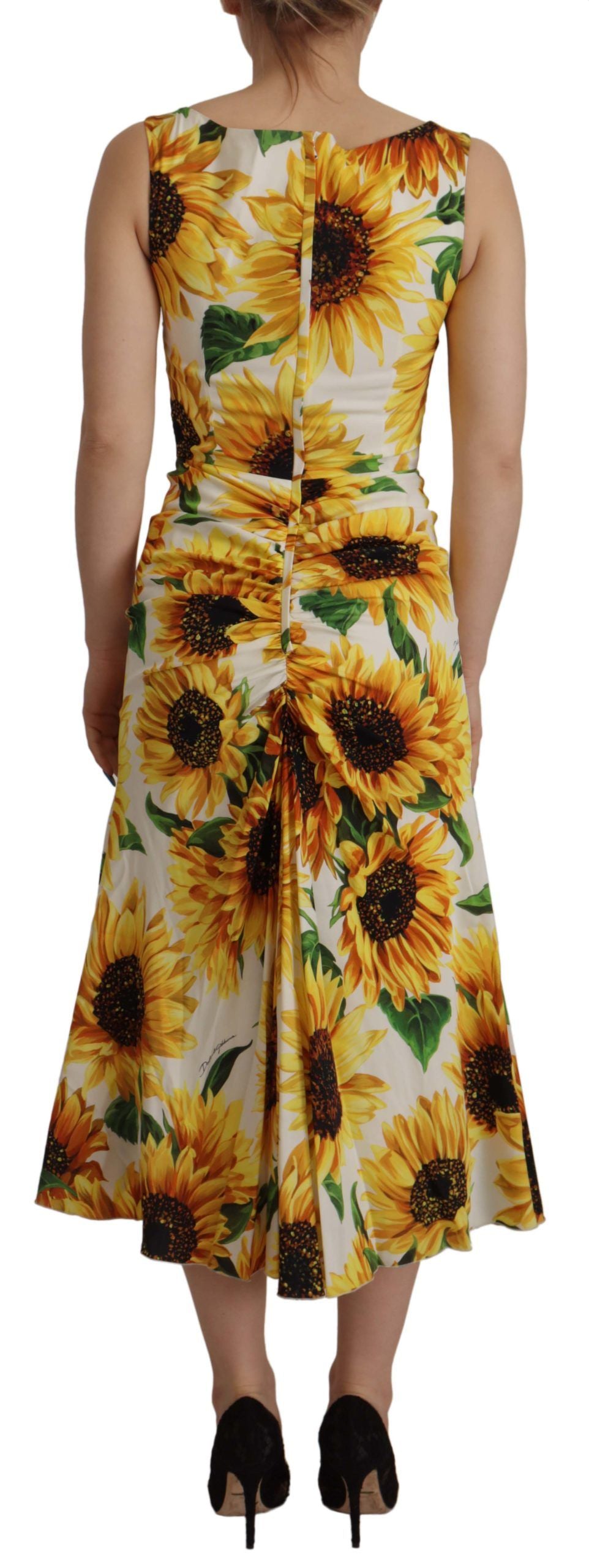 Dolce & Gabbana White Sunflower Print Sheath Midi Silk | Regal Royce