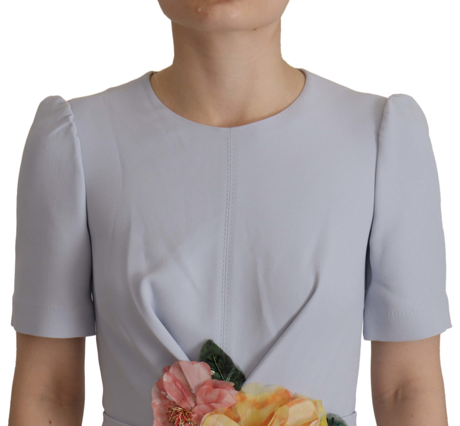 Dolce & Gabbana Blue Floral Applique Midi Viscose Dress | Regal Royce