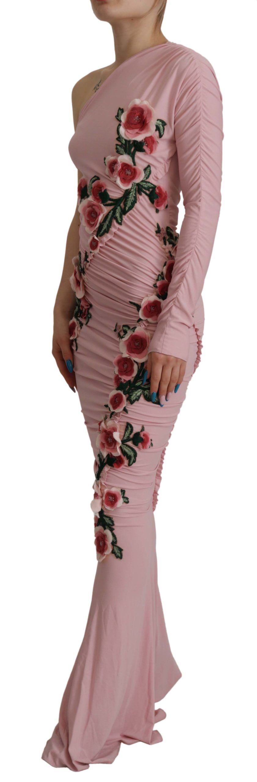 Dolce & Gabbana Pink Flower Embellished One Shoulder Dress | Regal Royce