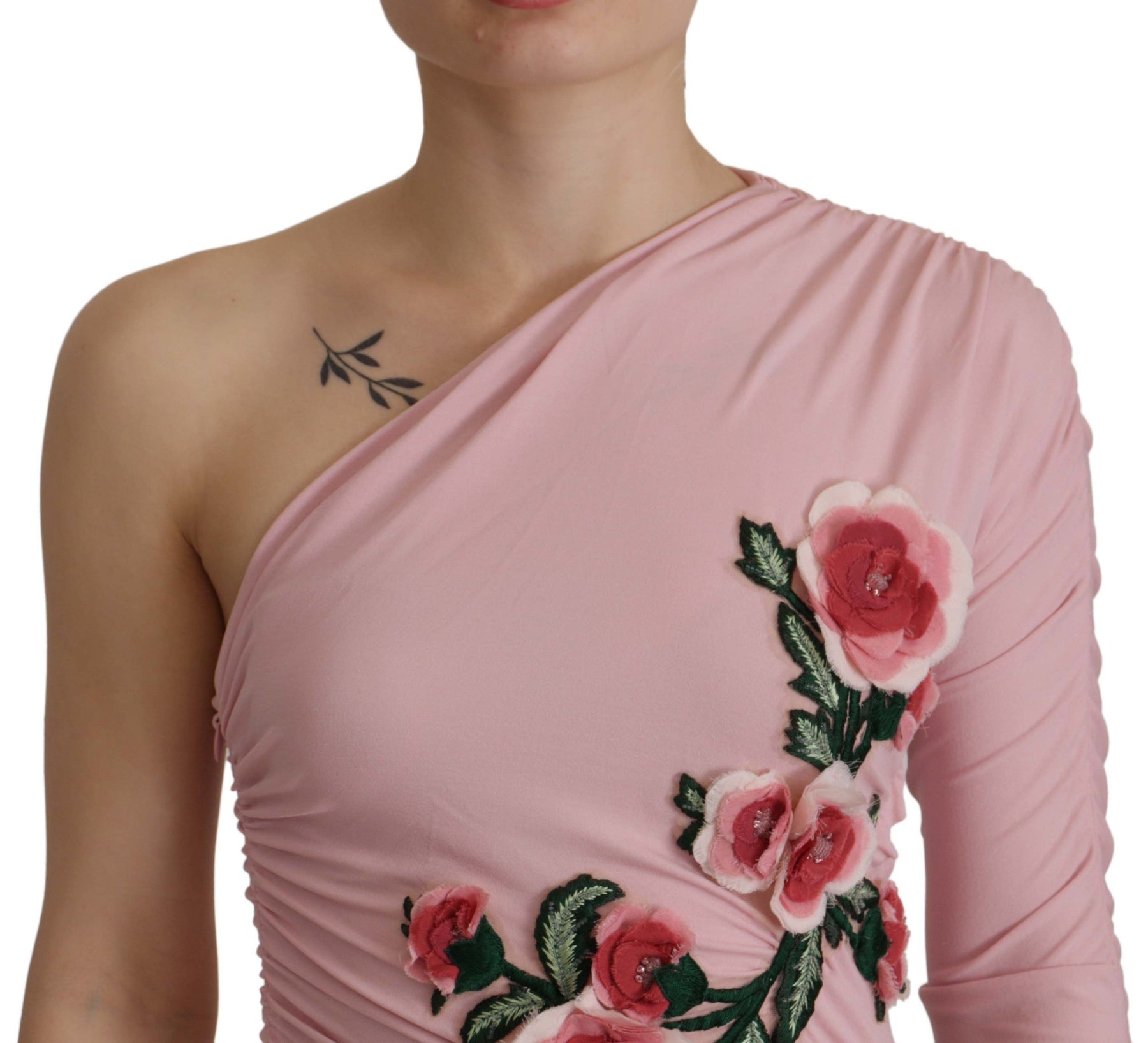 Dolce & Gabbana Pink Flower Embellished One Shoulder Dress | Regal Royce