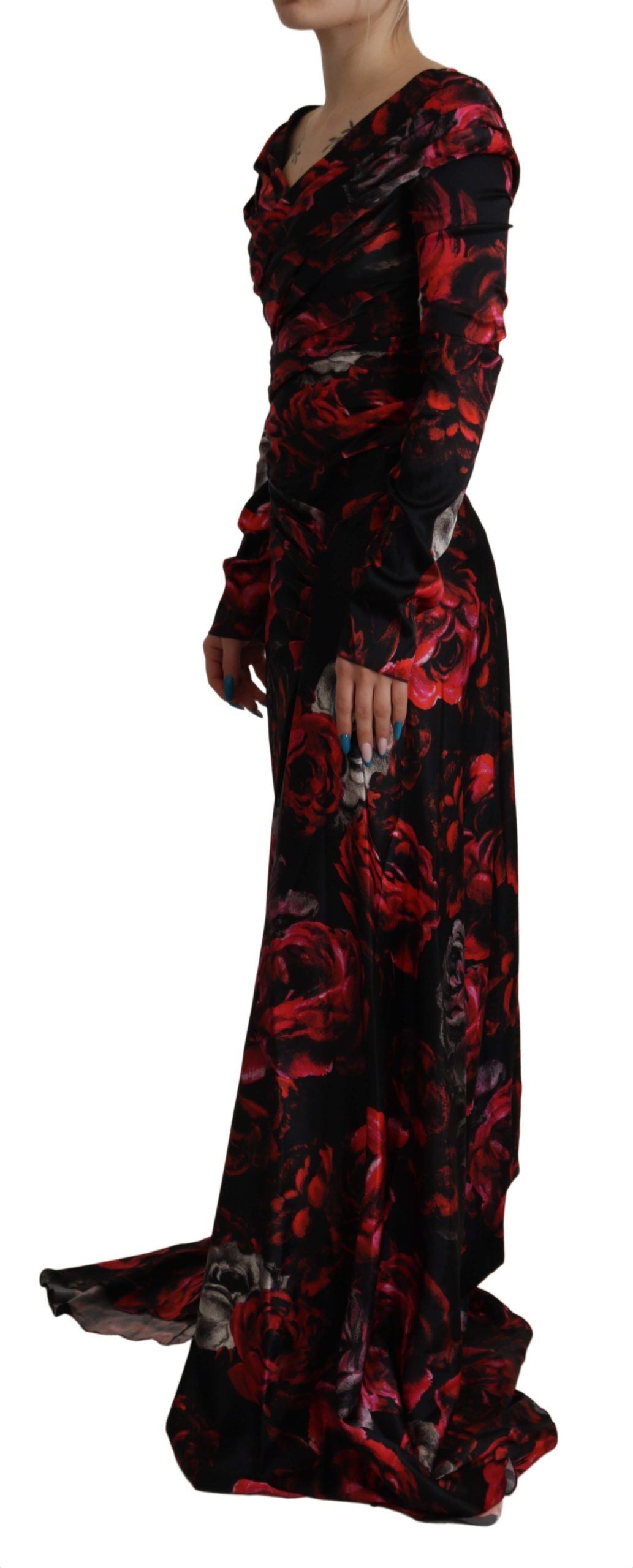 Dolce & Gabbana Black Floral Roses A-Line Sheath Gown Dress | Regal Royce