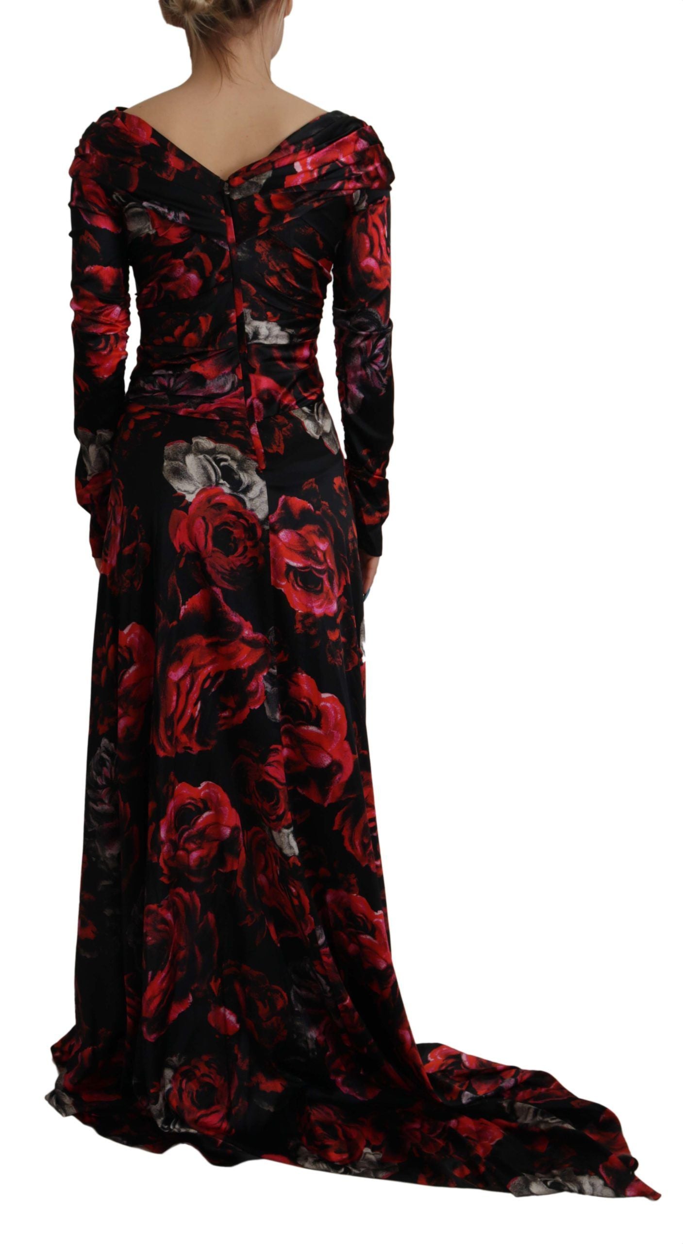 Dolce & Gabbana Black Floral Roses A-Line Sheath Gown Dress | Regal Royce