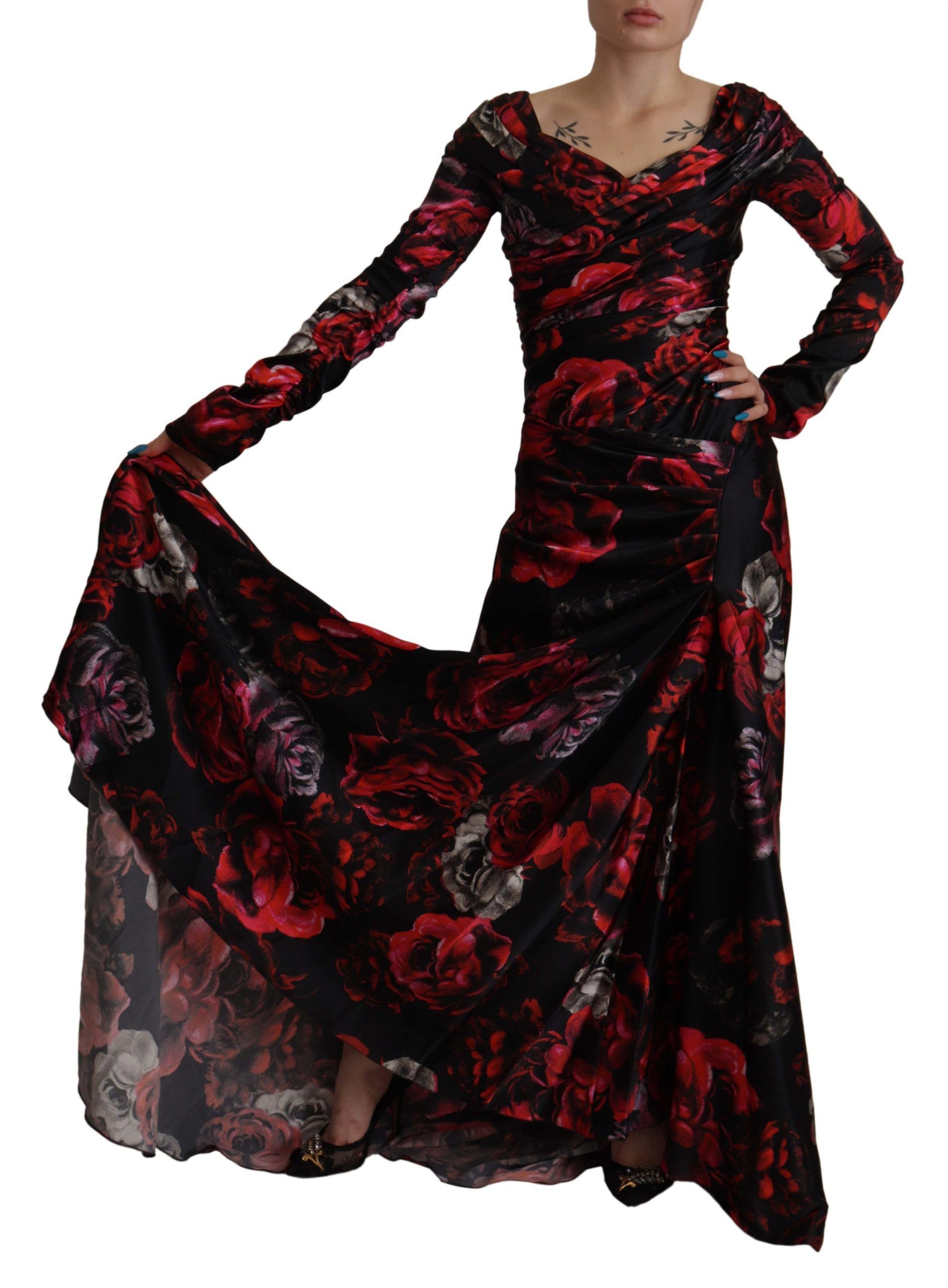 Dolce & Gabbana Black Floral Roses A-Line Sheath Gown Dress | Regal Royce