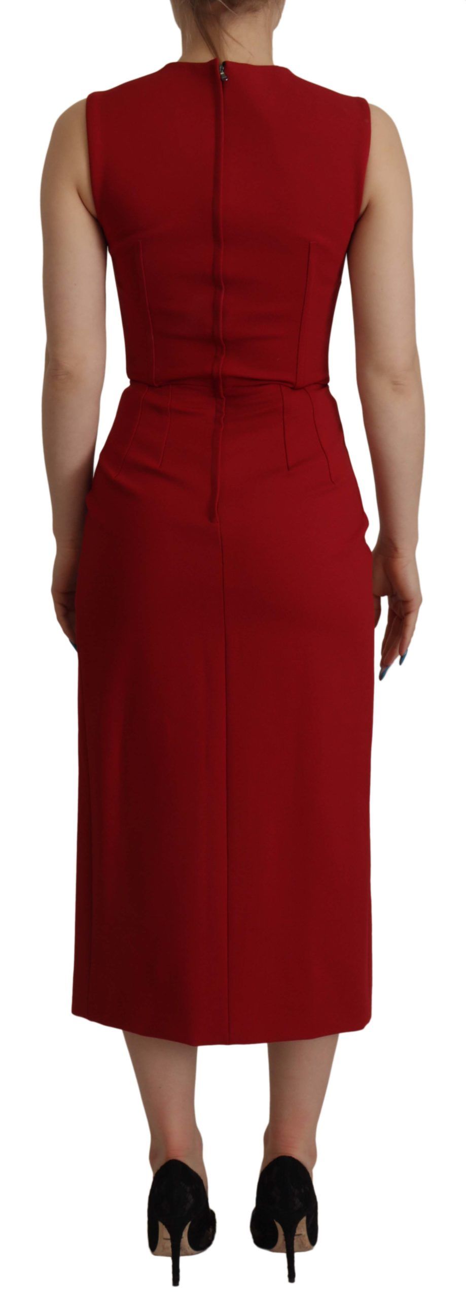 Dolce & Gabbana Red Sweetheart Neck Bodycon Midi Dress | Regal Royce