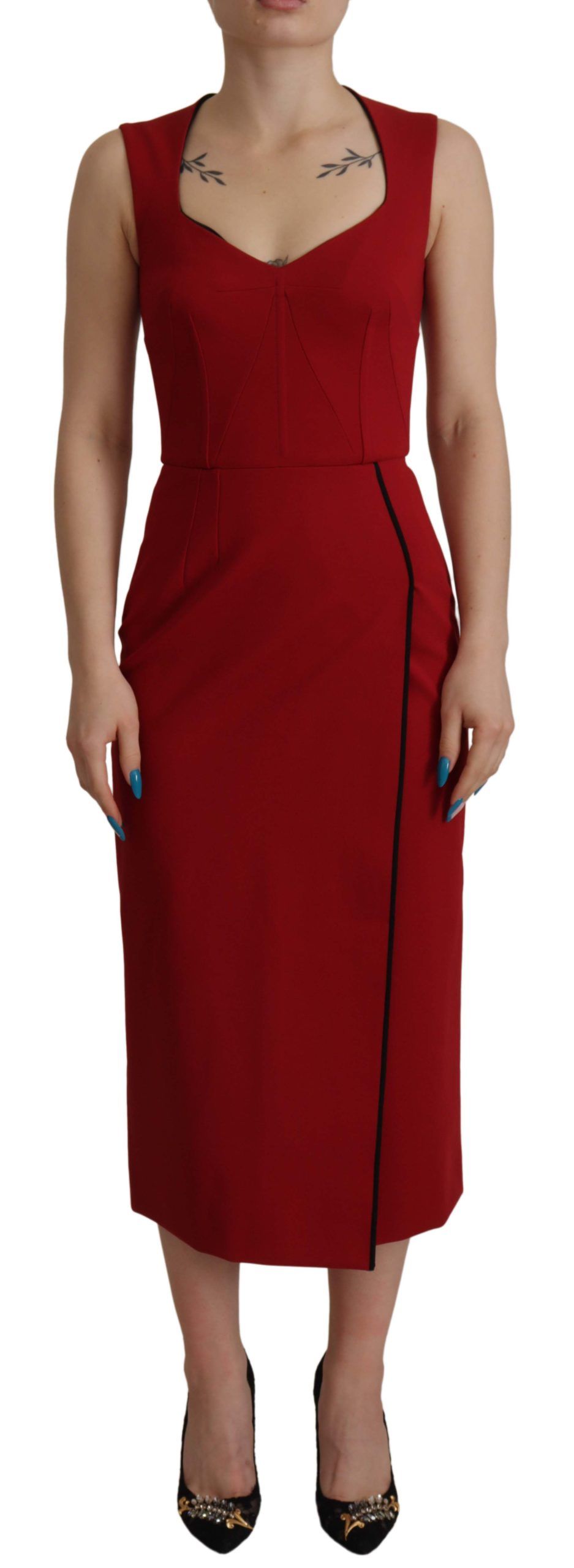 Dolce & Gabbana Red Sweetheart Neck Bodycon Midi Dress | Regal Royce