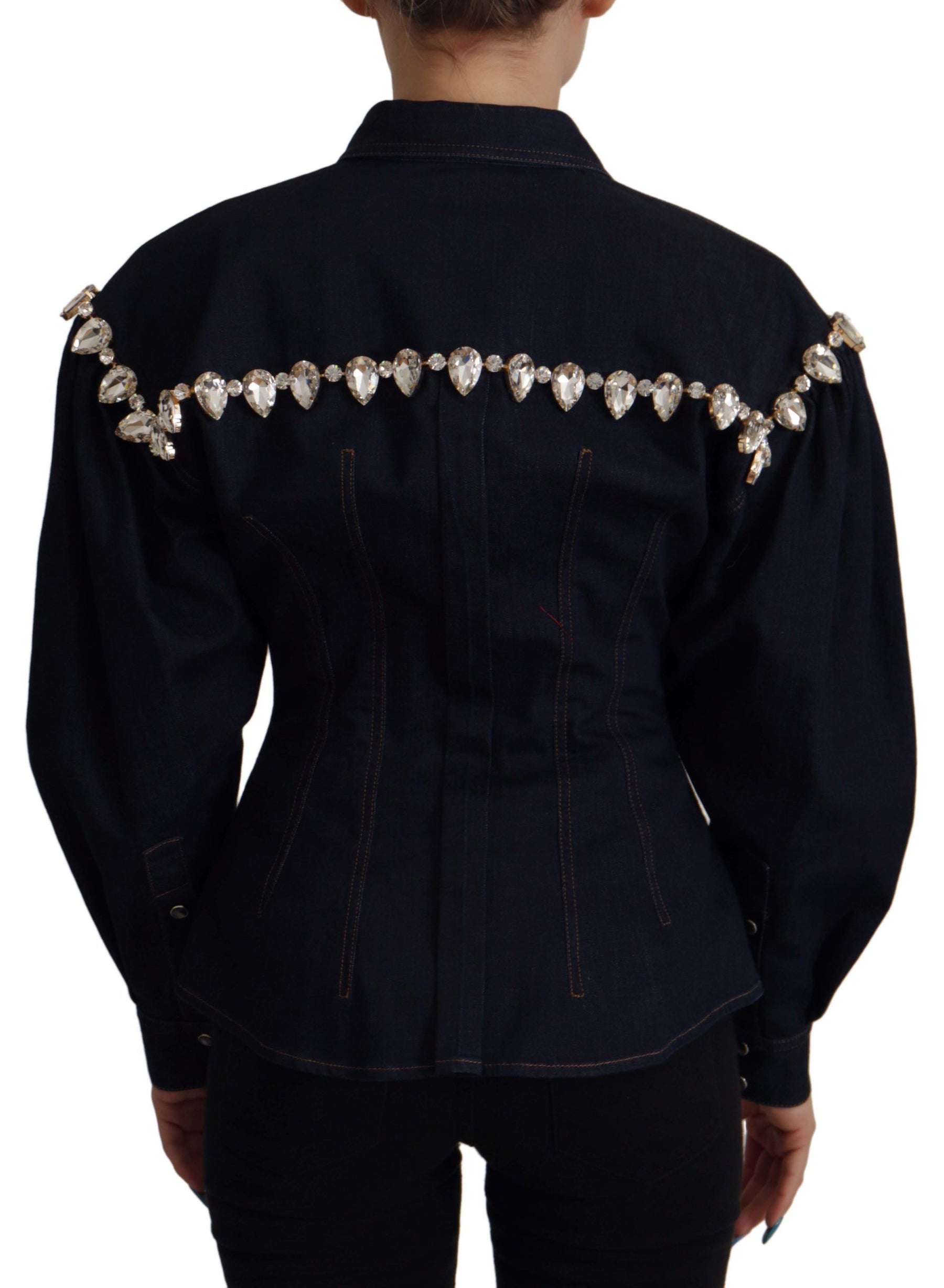 Dolce & Gabbana Blue Denim Crystal Embellish Cotton Jacket | Regal Royce