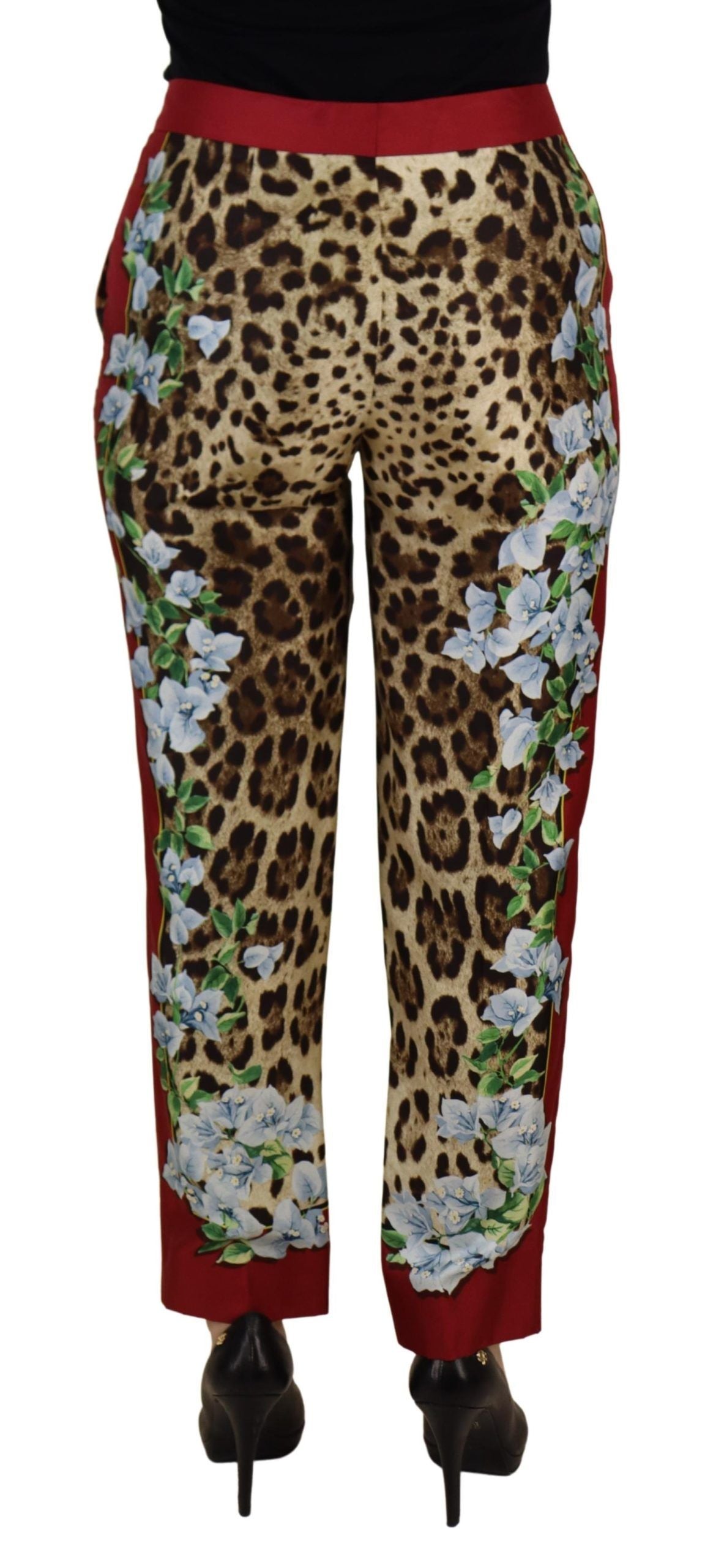Dolce & Gabbana Multicolor Leopard Flora Printed Mid Waist Trouser Pants | Regal Royce