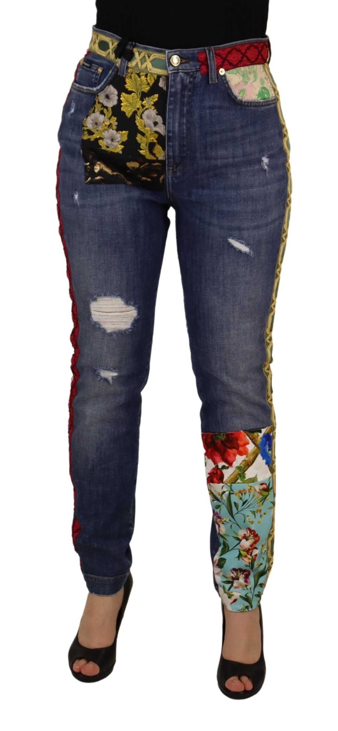 Dolce & Gabbana Blue Patchwork High Waist Denim Jeans | Regal Royce