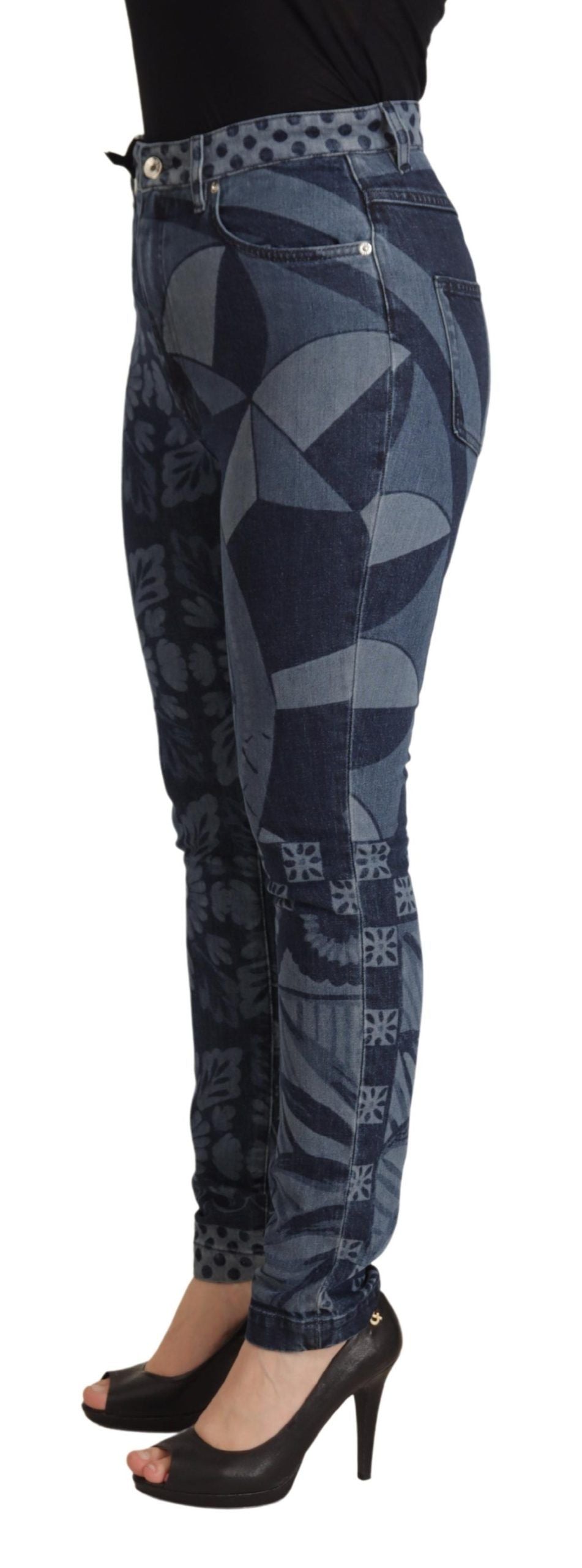 Dolce & Gabbana Blue Floral High Waist Skinny Denim Jeans | Regal Royce