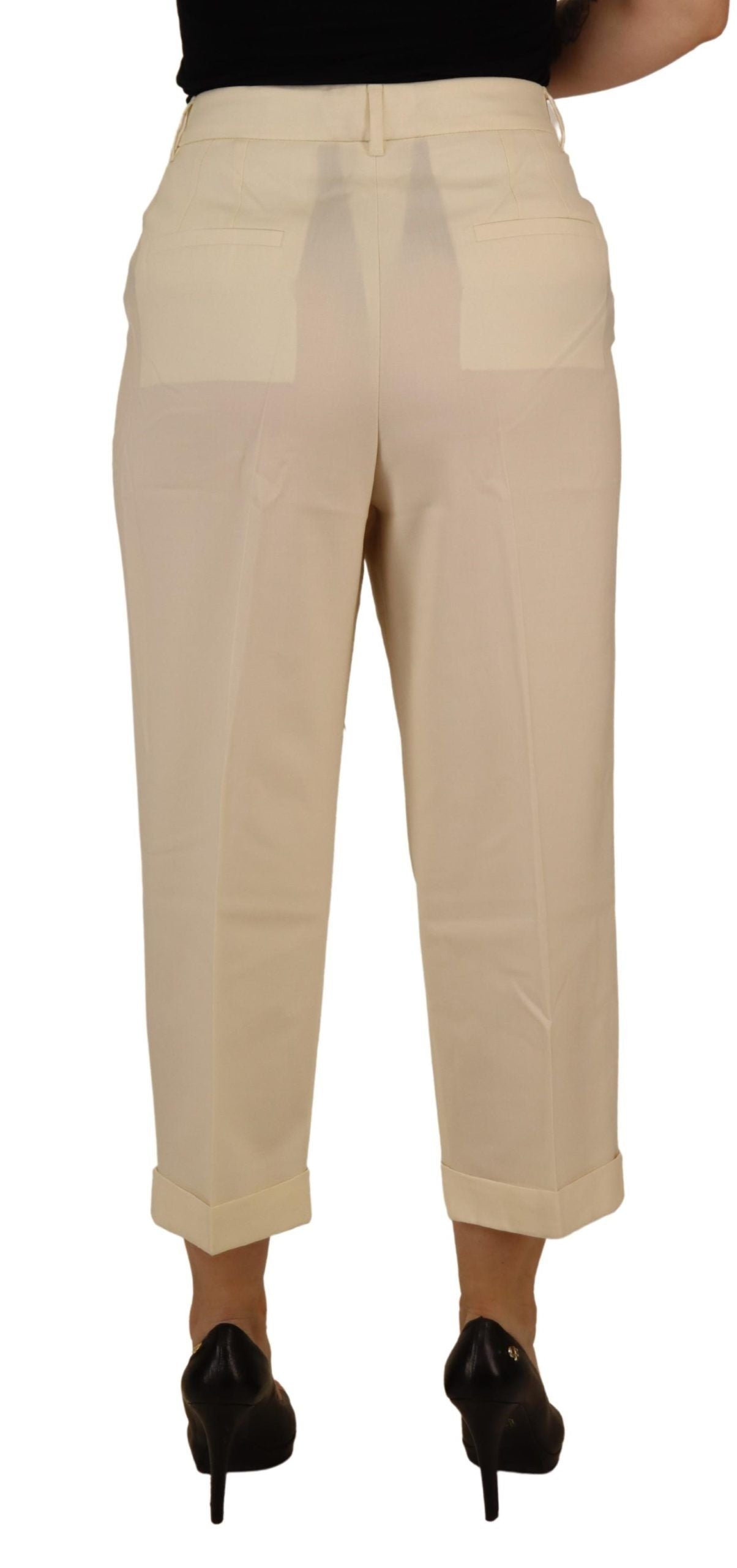 Dolce & Gabbana Ivory High Waist Cropped Folded Hem Trousers Pants | Regal Royce