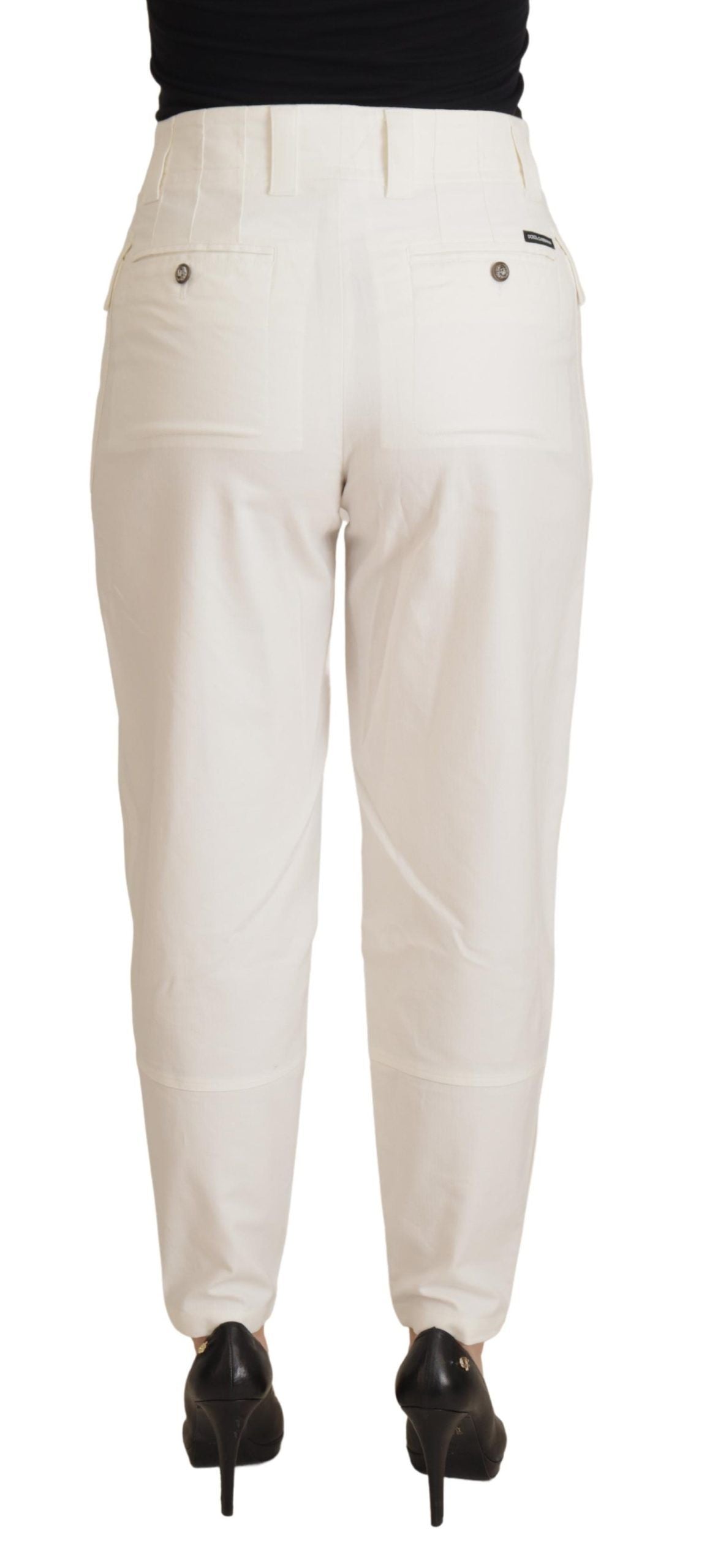 Dolce & Gabbana White High Waist Tapered Women Cotton Pants | Regal Royce
