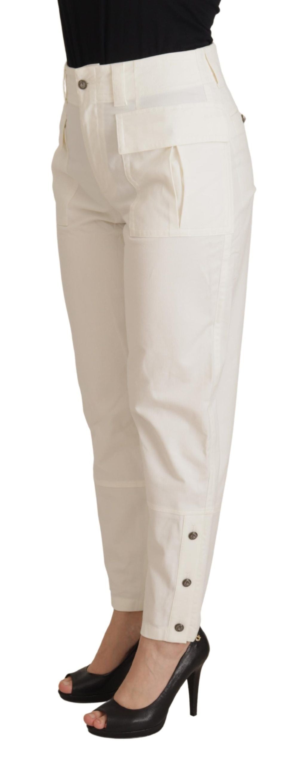 Dolce & Gabbana White High Waist Tapered Women Cotton Pants | Regal Royce