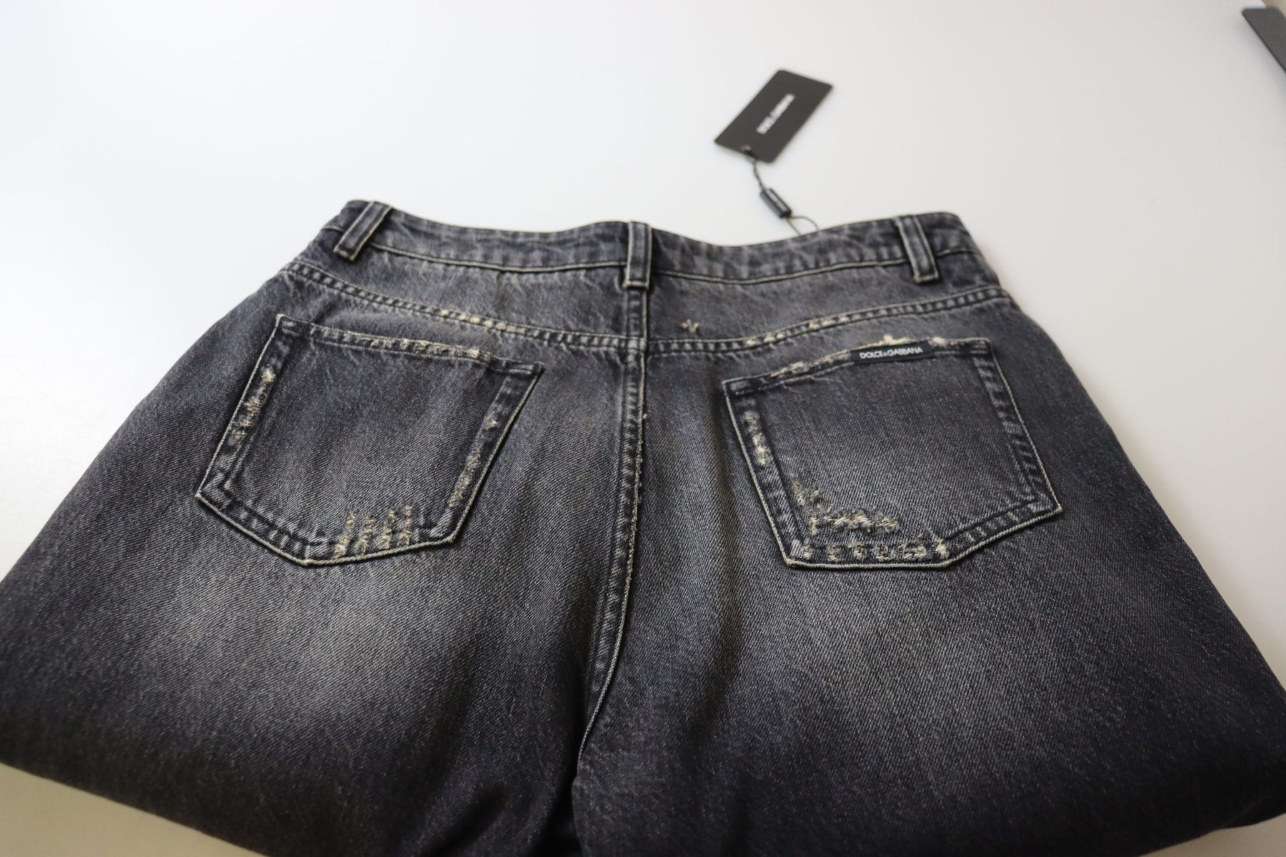 Dolce & Gabbana Black Washed Tattered High Waist Denim Jeans | Regal Royce