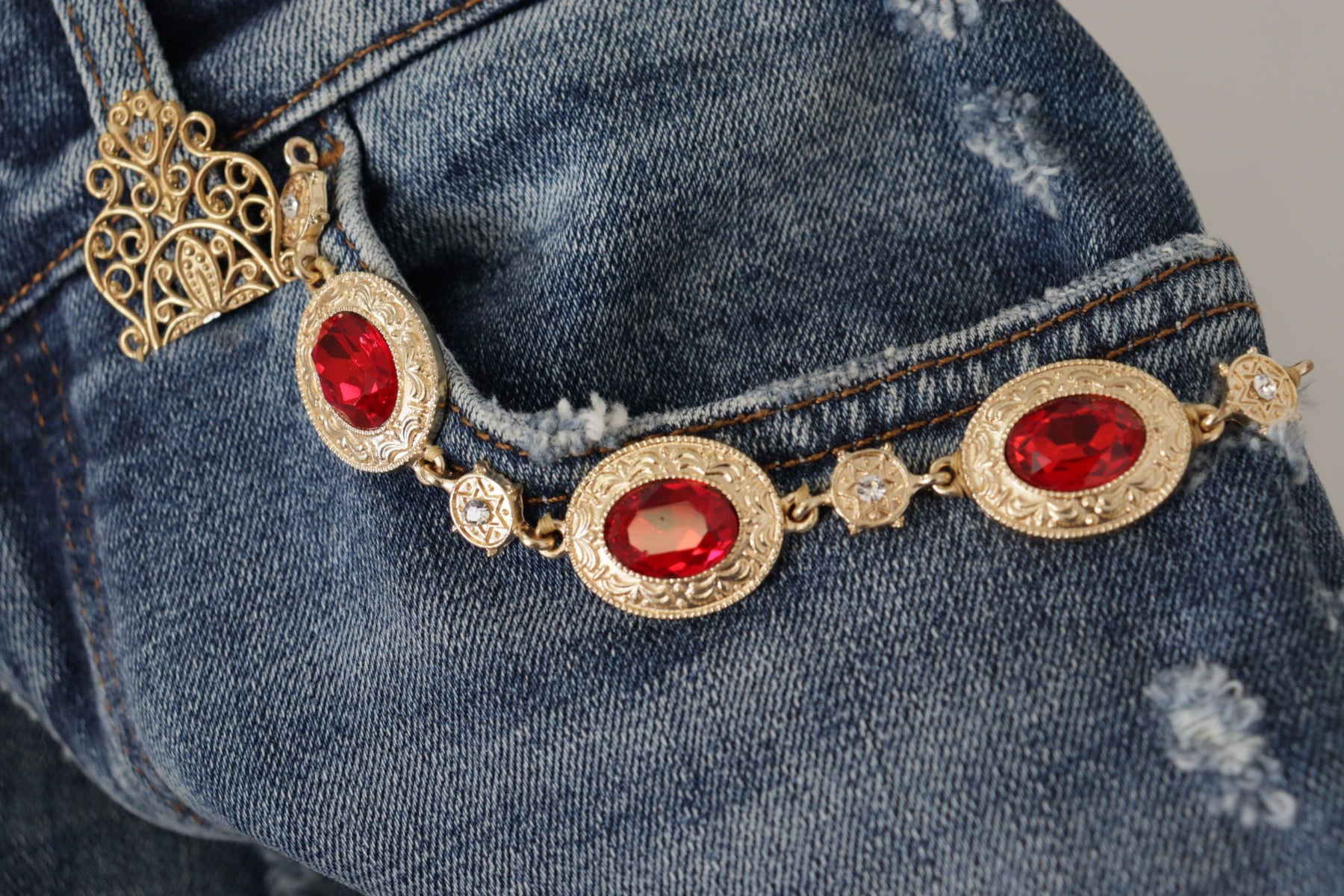 Dolce & Gabbana Blue Denim Crystal Embellished Pants Jeans | Regal Royce